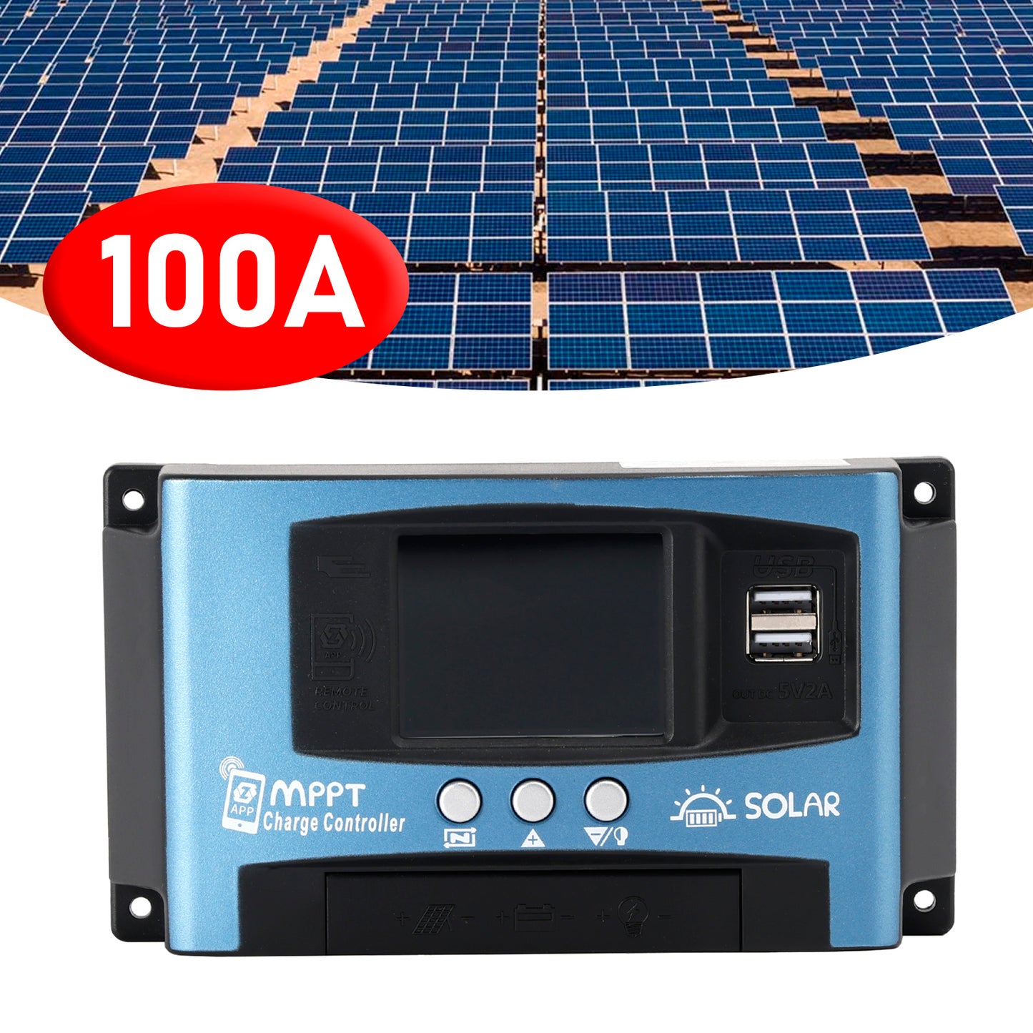 100A MPPT Solar Controller Bluetooth Temperature Monitoring Charging 12V~60V