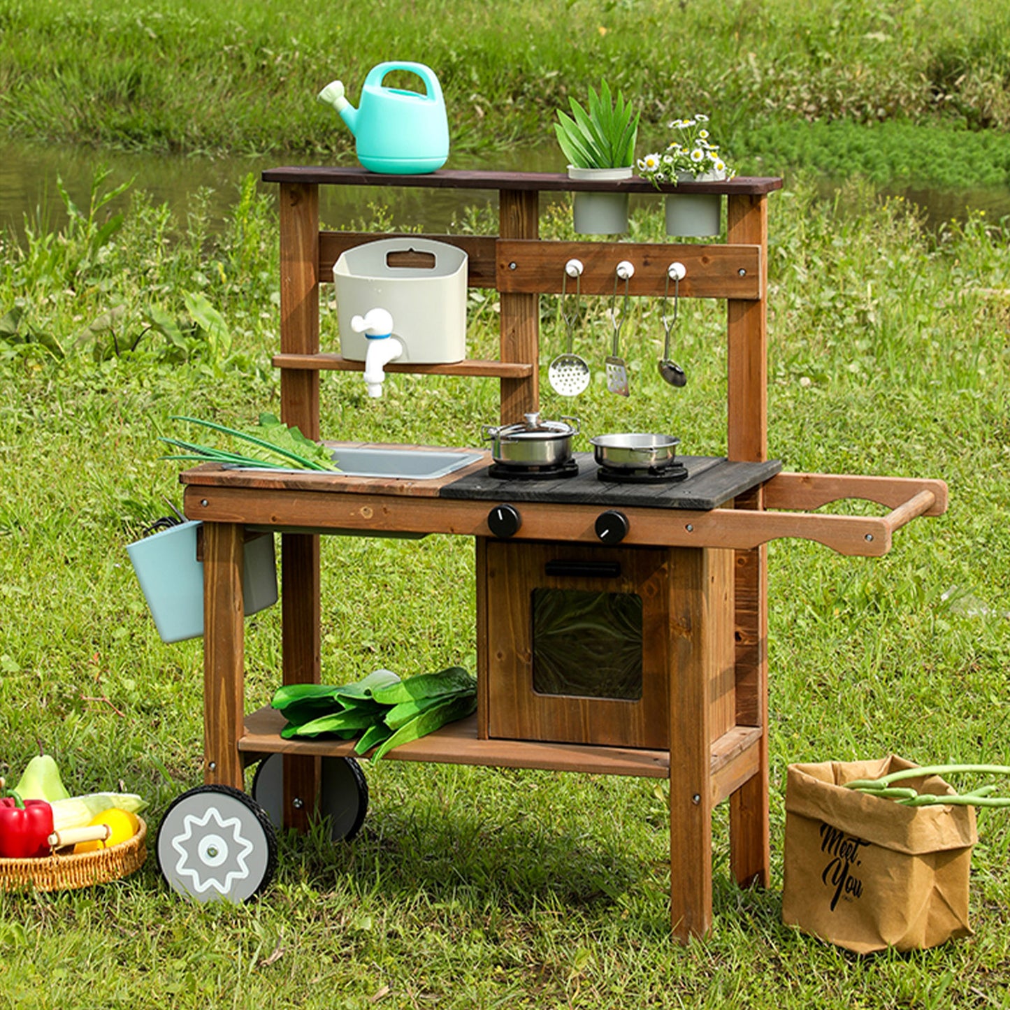 Wooden Outdoor Mud Kitchen,Outdoor Play Kitchen Set,Children's Outdoor Toy Kitchen Set