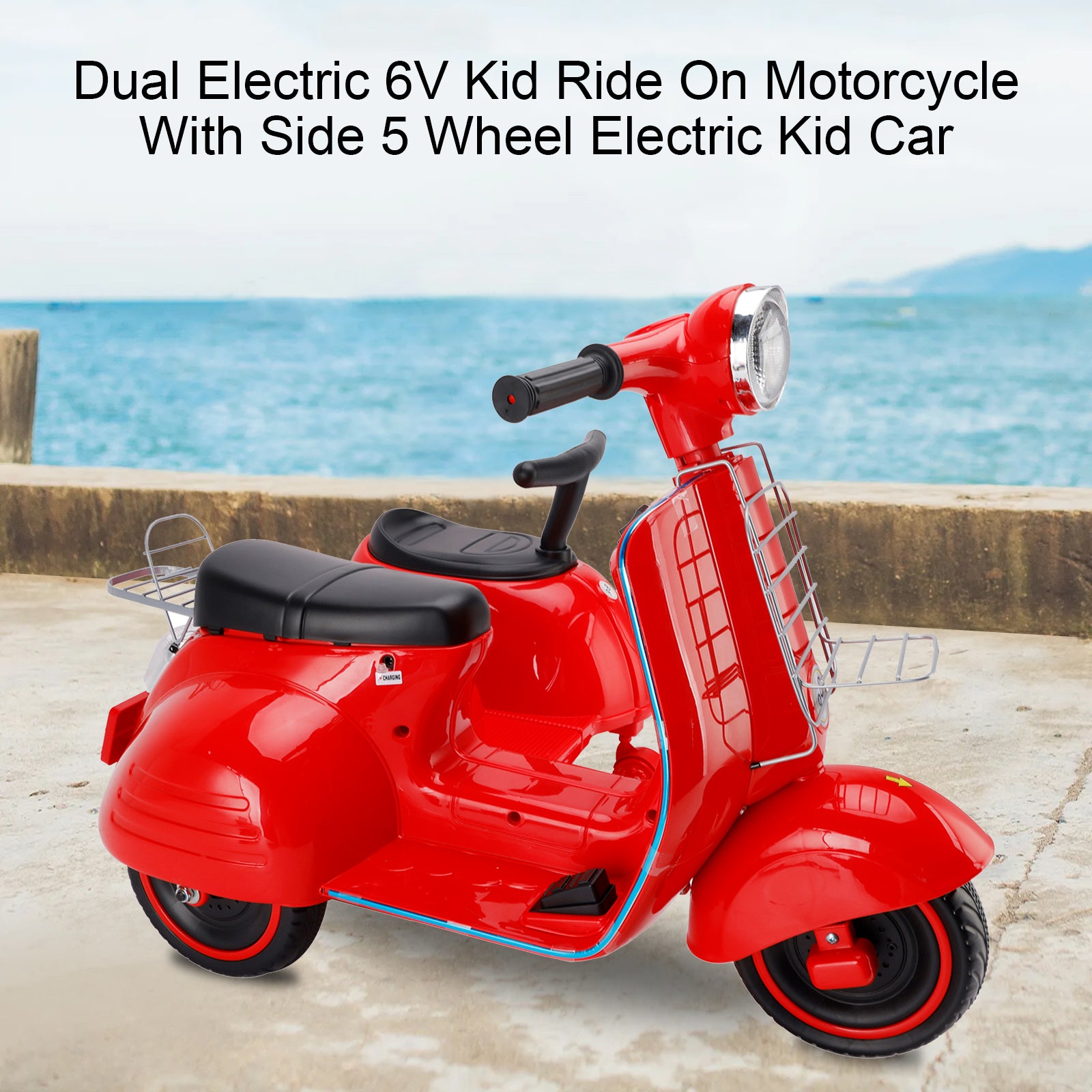 Dual Electric 6V Kid Ride On Motorcycle With Side 5 Wheel Electric Kid Car