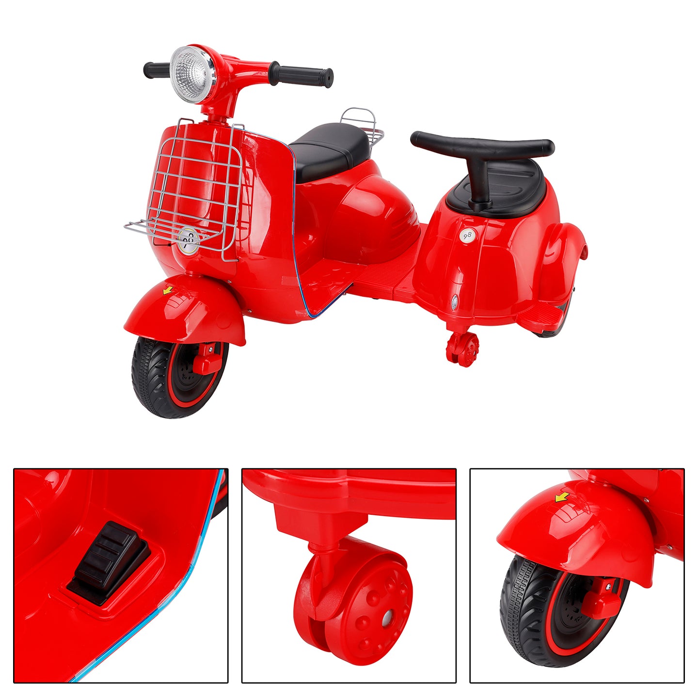 Dual Electric 6V Kid Ride On Motorcycle With Side 5 Wheel Electric Kid Car