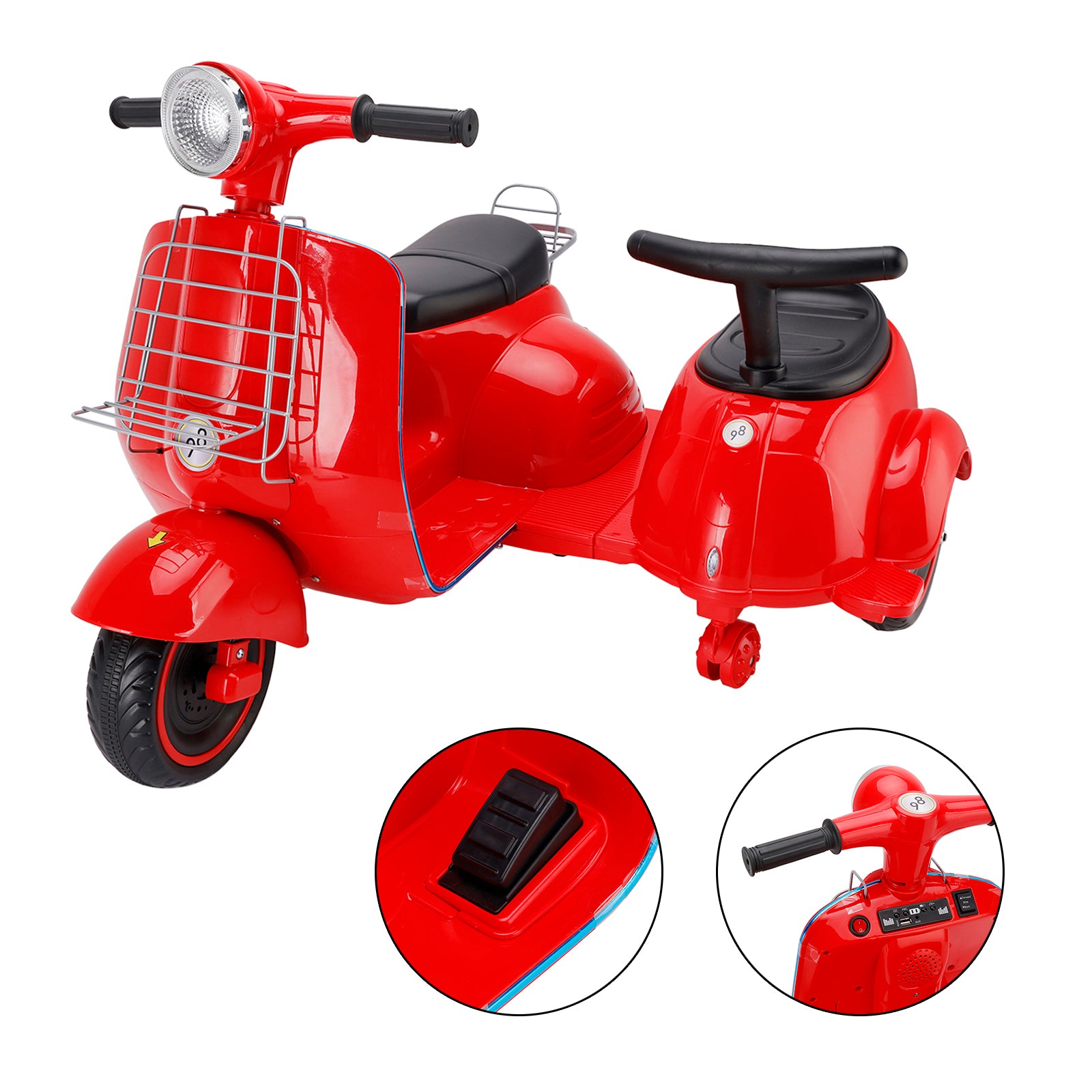Dual Electric 6V Kid Ride On Motorcycle With Side 5 Wheel Electric Kid Car
