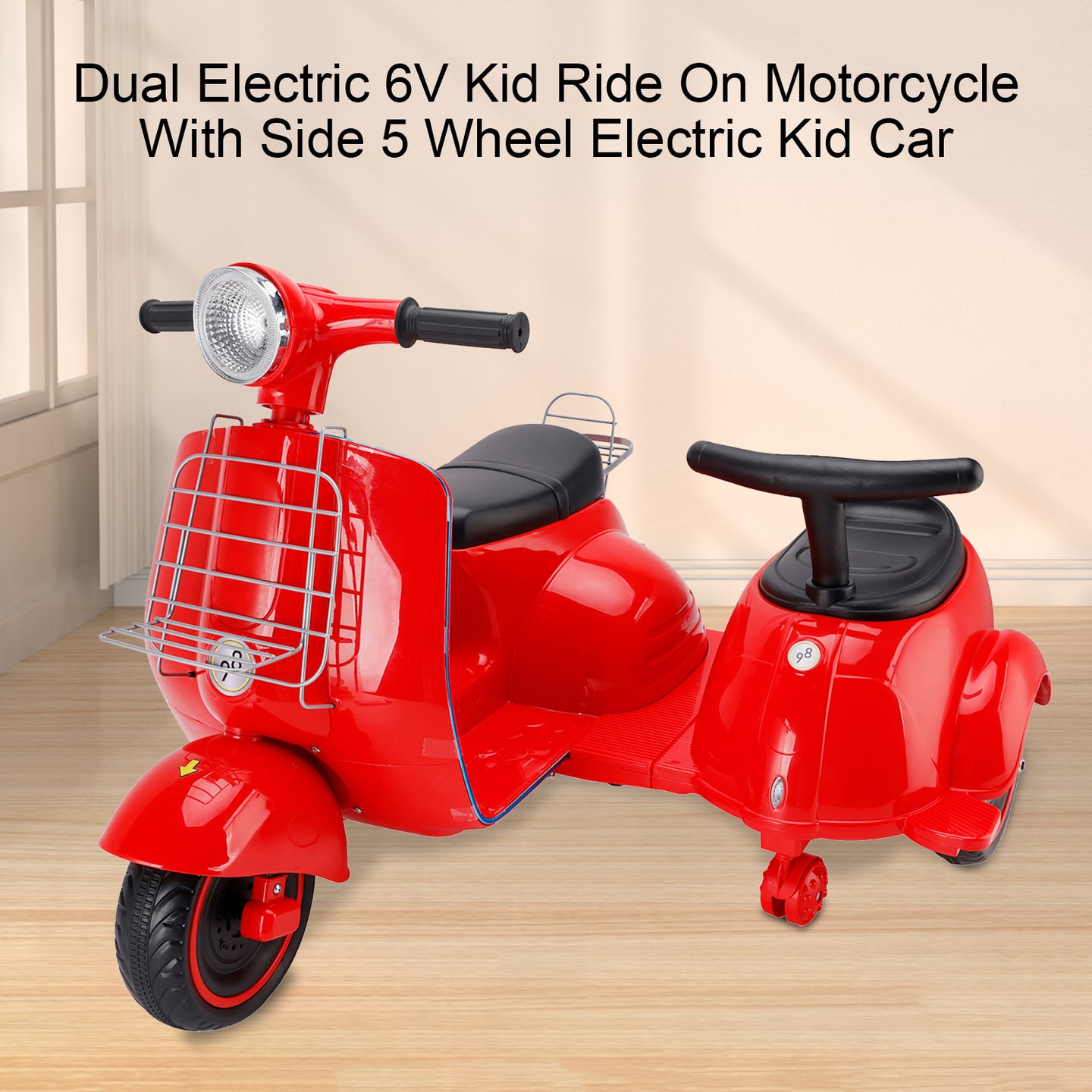 Dual Electric 6V Kid Ride On Motorcycle With Side 5 Wheel Electric Kid Car