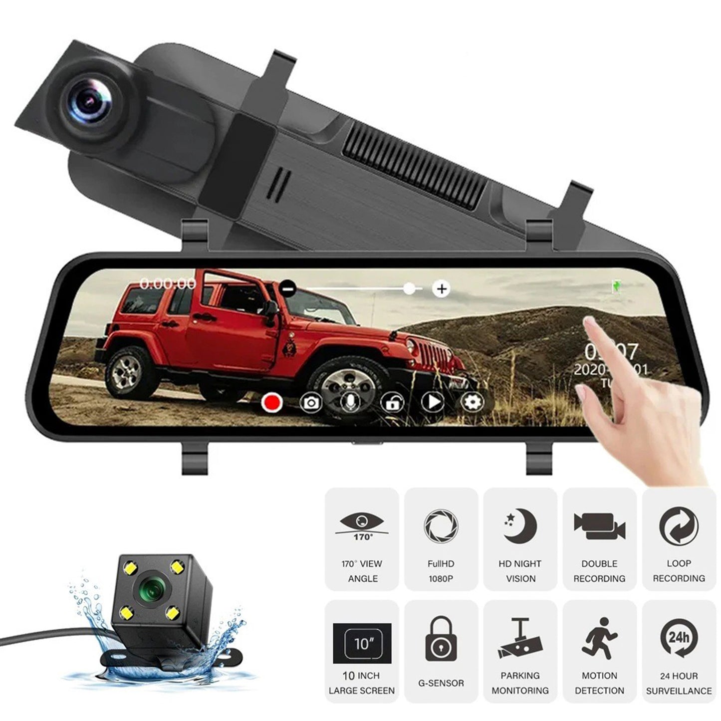 10-inch Full Screen HD 1080P Rearview Mirror Streaming Media Driving Recorder