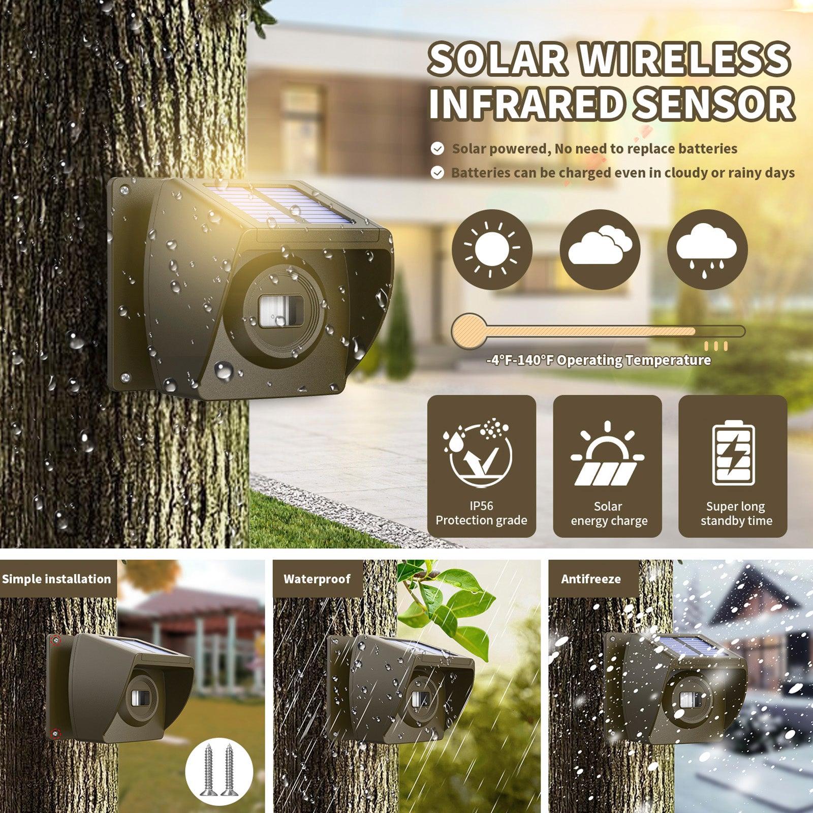 2600 feet Solar Outdoor Infrared Powered Driveway Alarms Wireless Motion Sensors