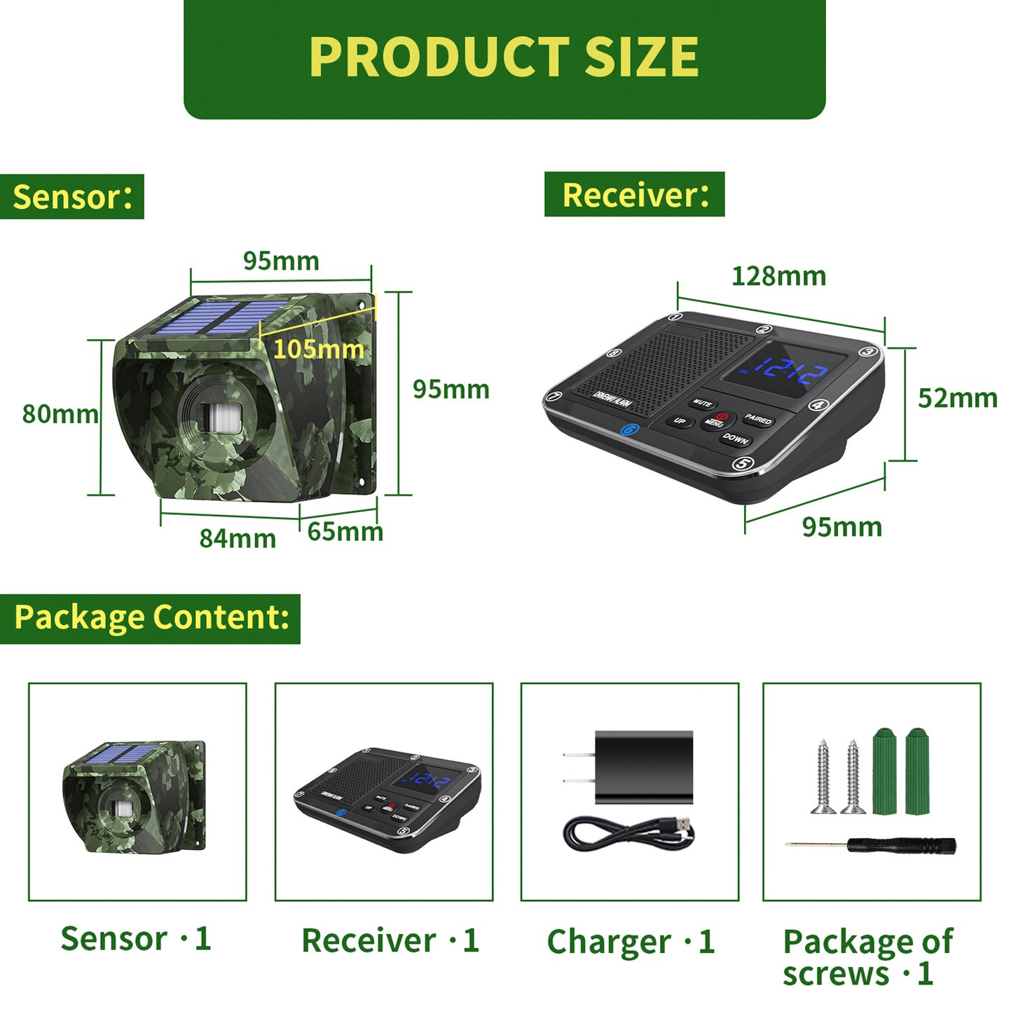 2600 feet Solar Outdoor Infrared Powered Driveway Alarms Wireless Motion Sensors