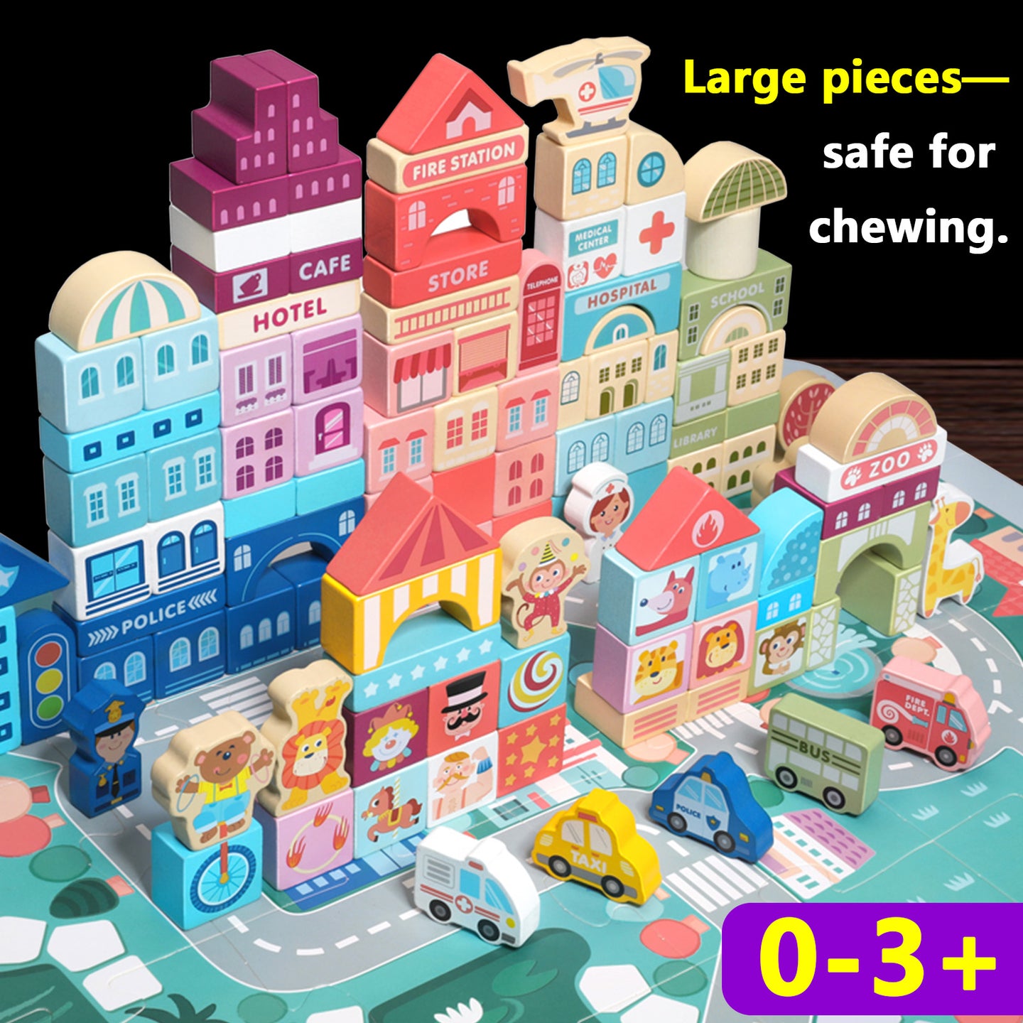 Urban Street Scene Building Blocks Set for Toddlers -185 Durable Blocks with Educational Puzzle-Kid’s Blocks