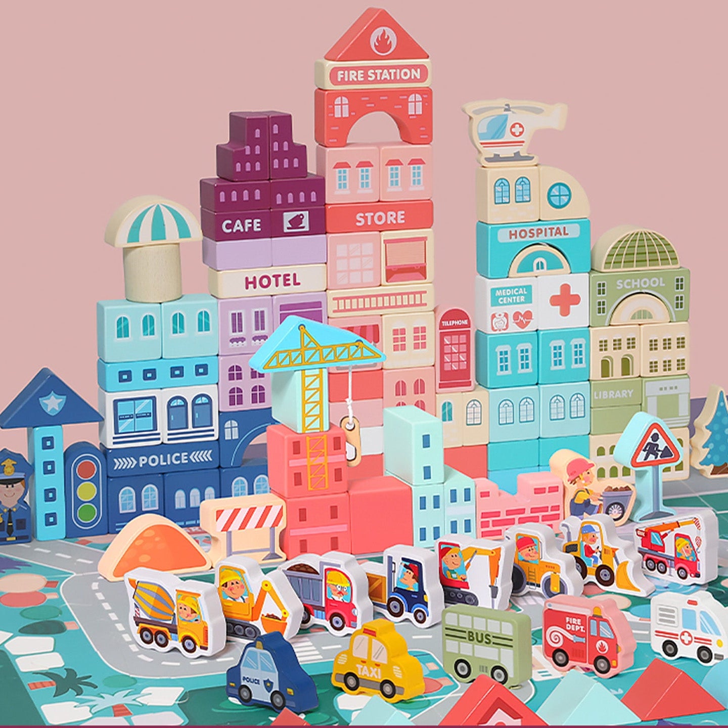 Urban Street Scene Building Blocks Set for Toddlers -140 Durable Blocks with Educational Puzzle-Kid’s Blocks