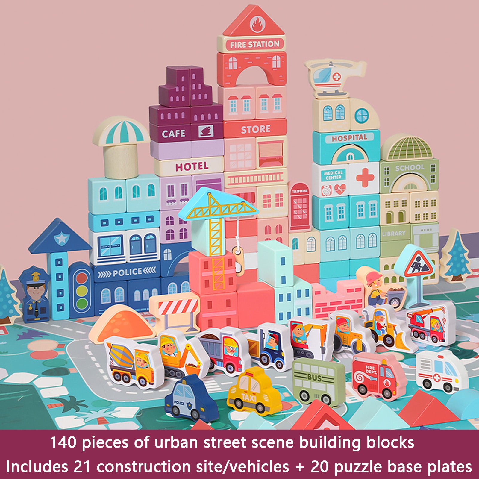 Urban Street Scene Building Blocks Set for Toddlers -185 Durable Blocks with Educational Puzzle-Kid’s Blocks