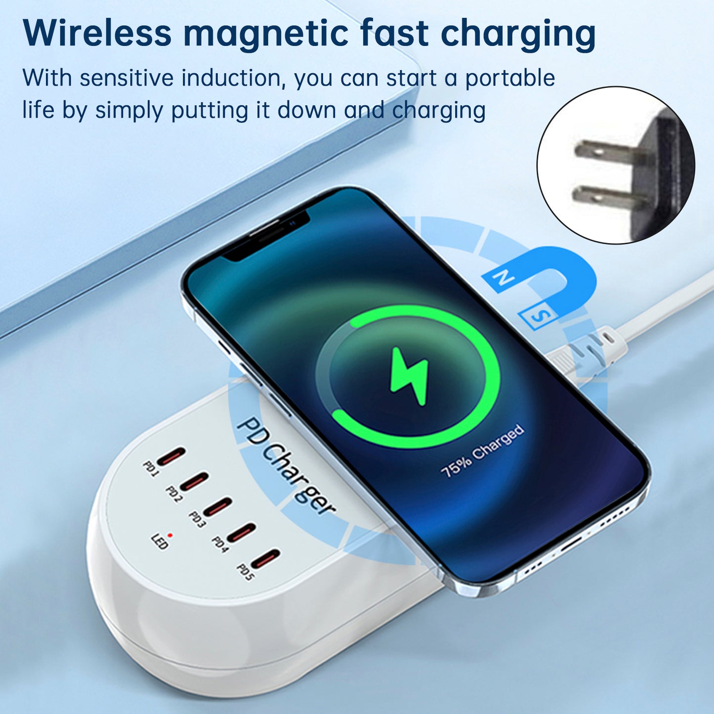 140W PD Multi-Port Charger Magnetic Wireless Fast Charging PD100W Laptop Charger