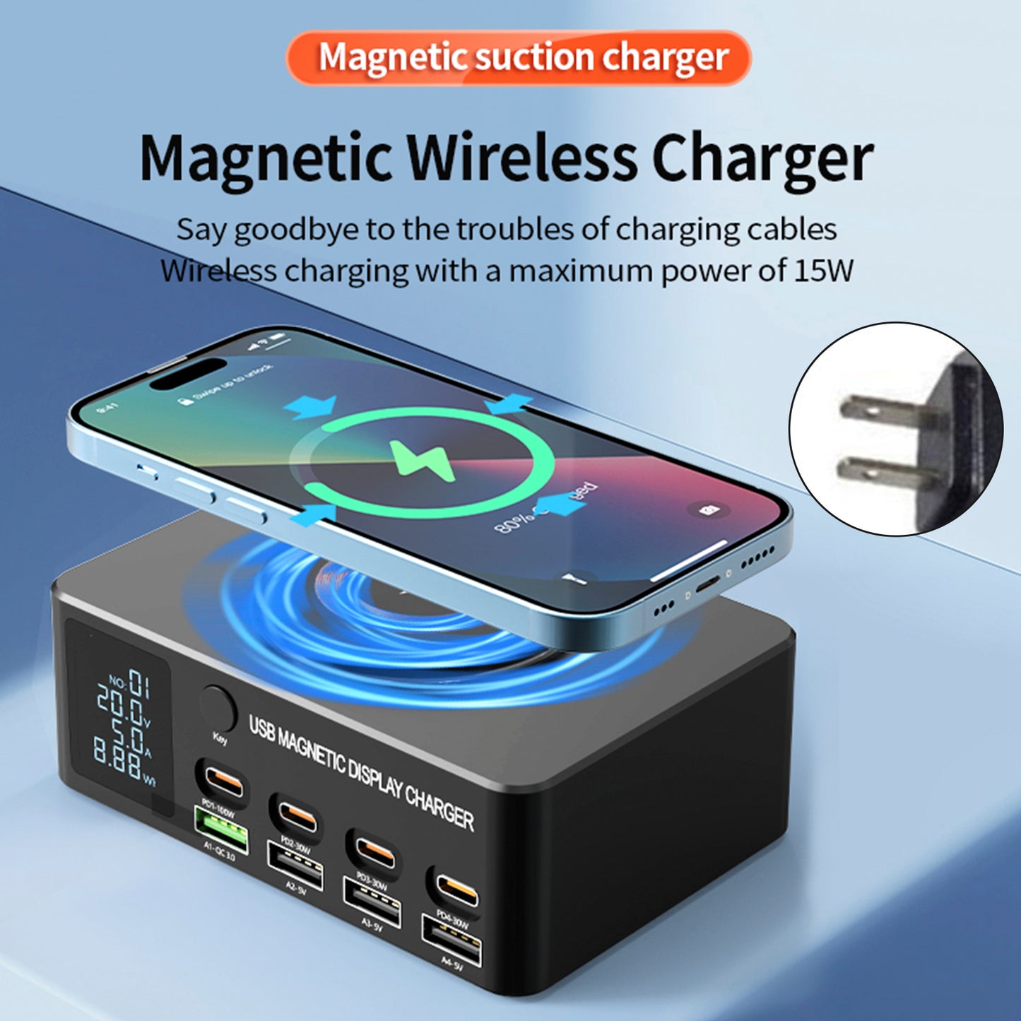 140W Fast Charging Charger Intelligent Digital Display PD100W Magnetic Wireless
