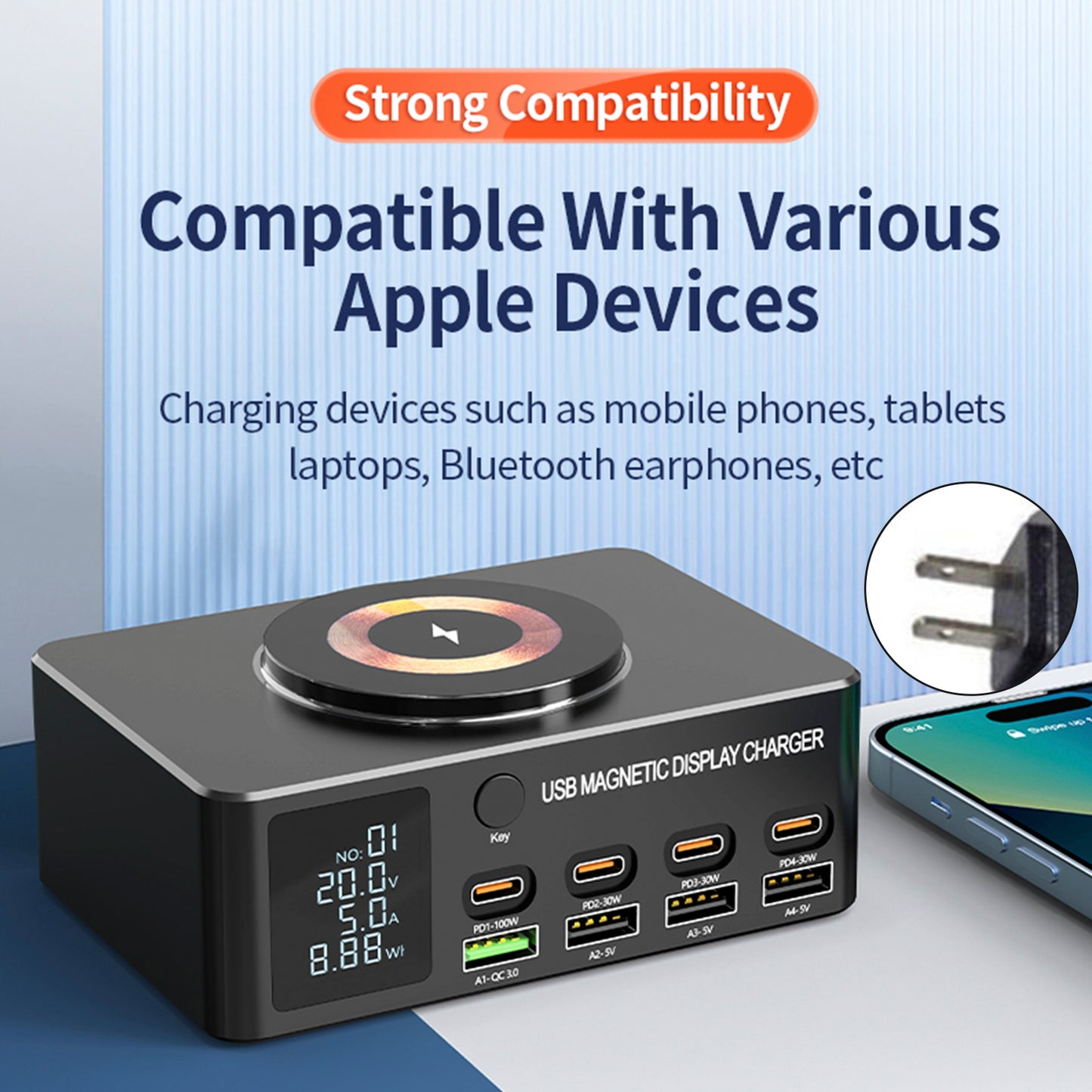 140W Fast Charging Charger Intelligent Digital Display PD100W Magnetic Wireless