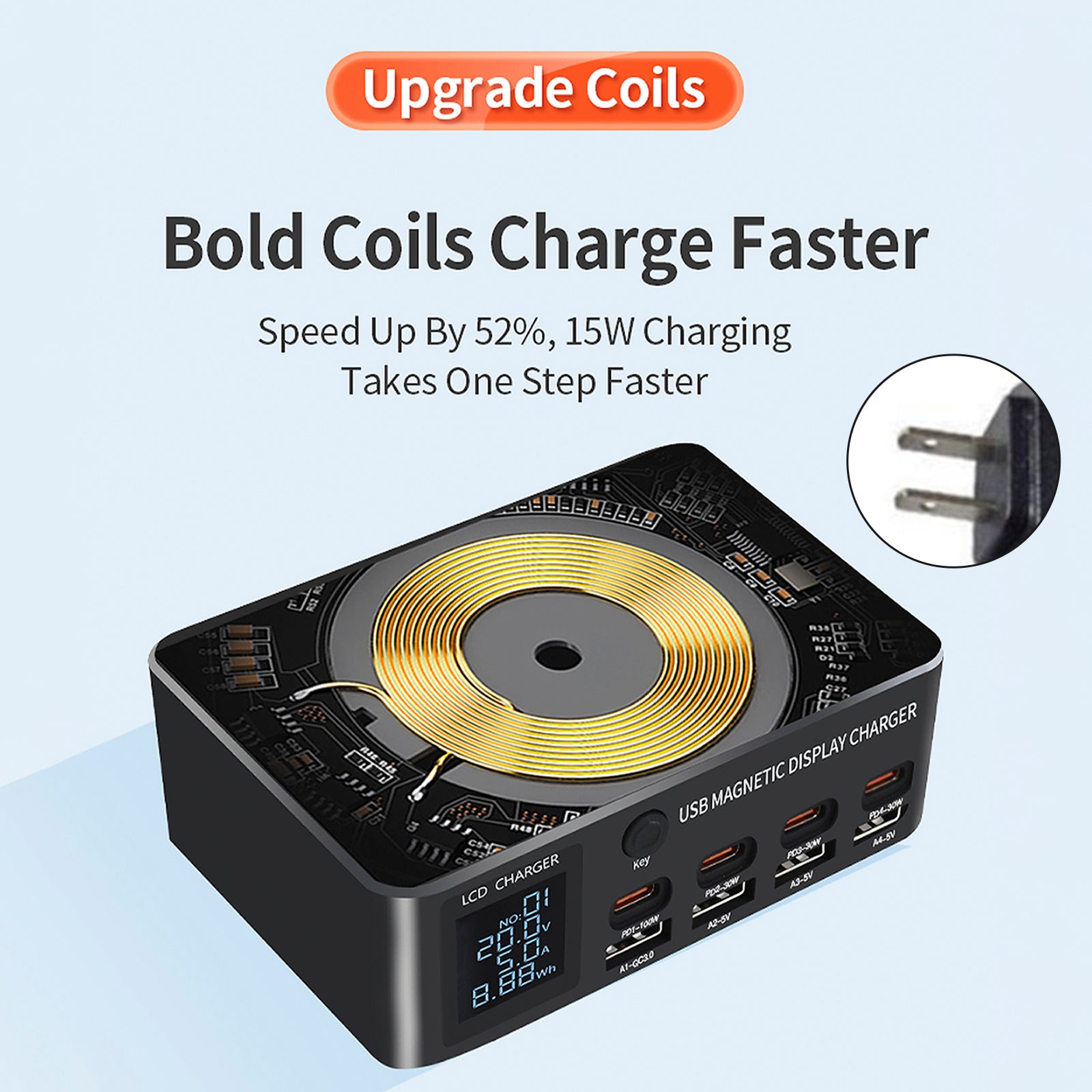 140W Fast Charging Charger Intelligent Digital Display PD100W Magnetic Wireless