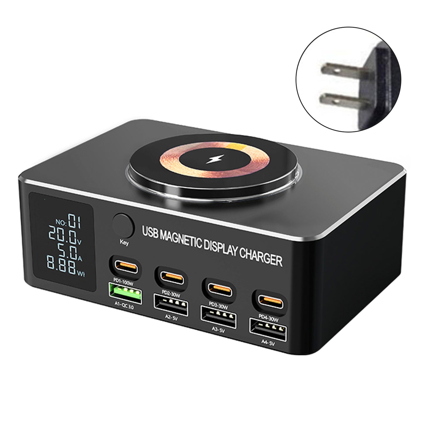 140W Fast Charging Charger Intelligent Digital Display PD100W Magnetic Wireless