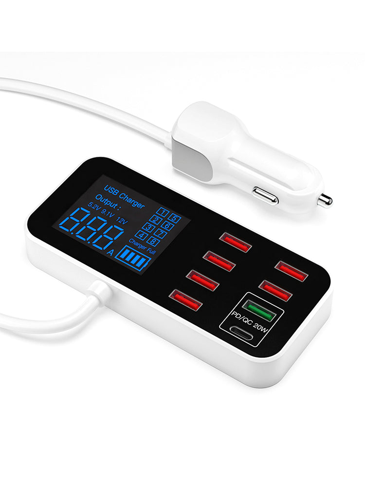 USB Charger PD5V1A QC3.0 Display Small Car 8 Port Car Charger Cigarette Lighter