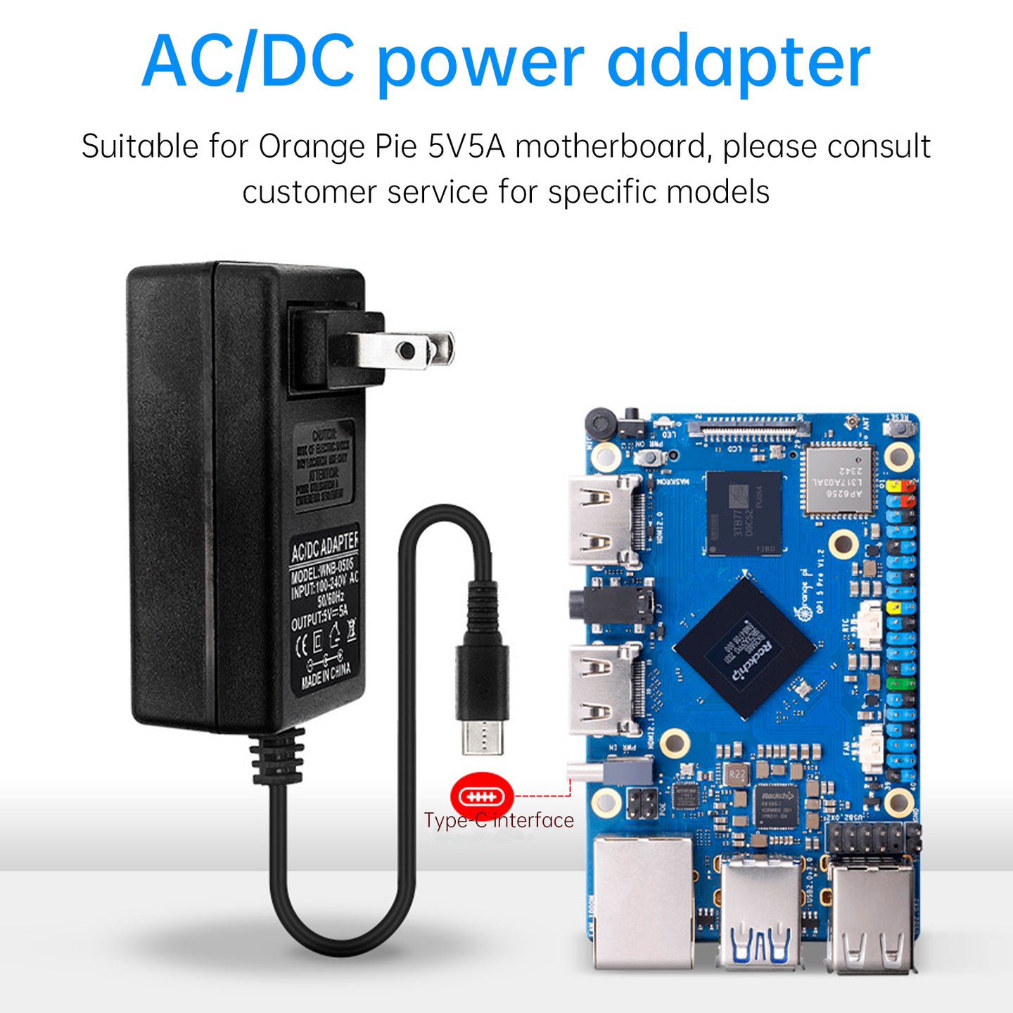 Orange Pi 5Pro Power Adapter Type-C 5V5A Power Supply OrangePi 5MAX/CM5 US Plug