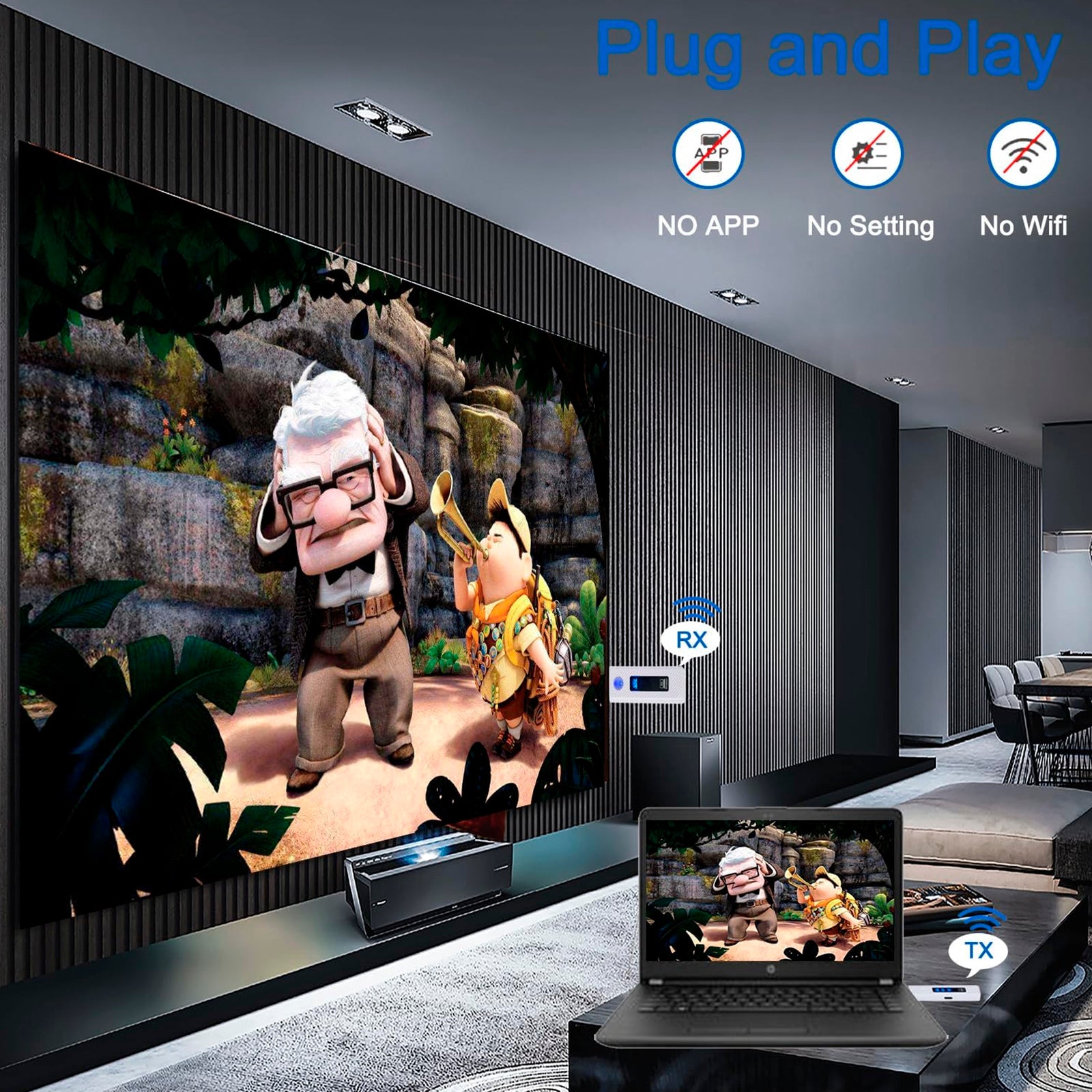 HDMI Wireless Screen Projector HD 1080P 50M Video Transmitter Receiver White