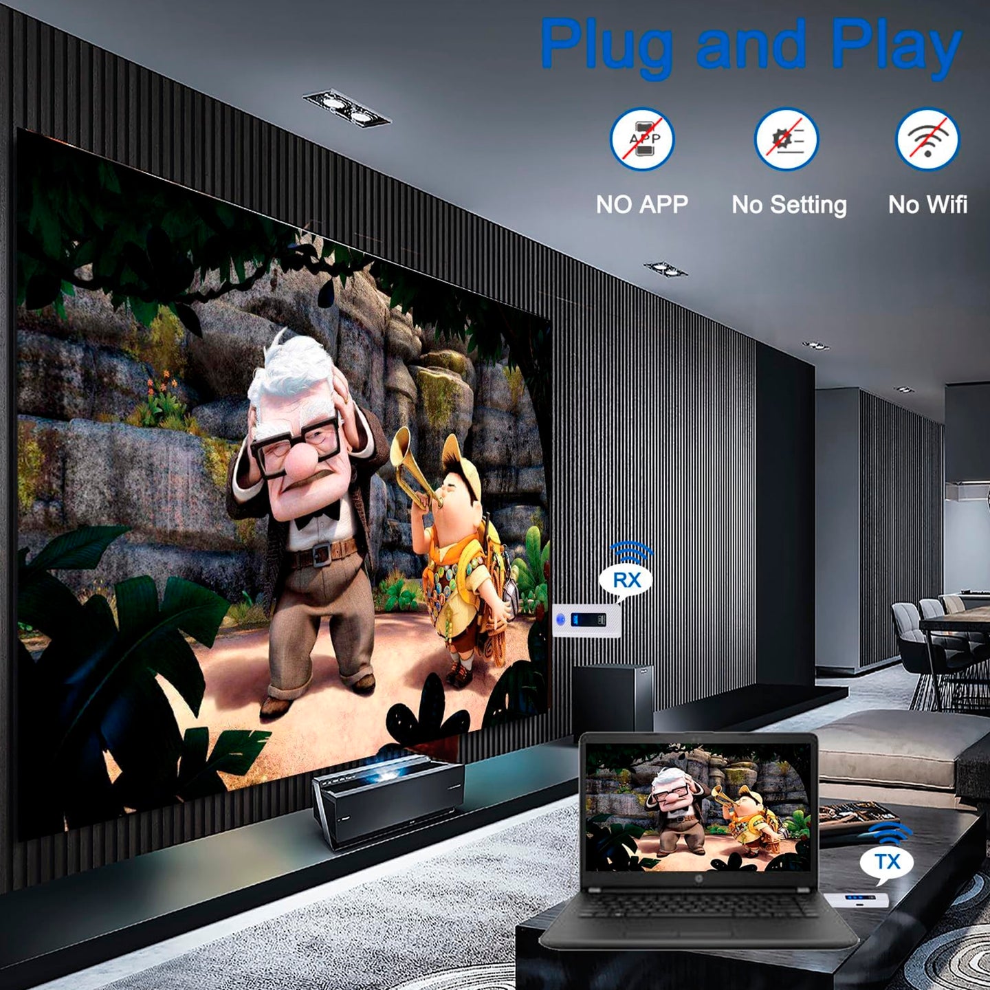 HDMI Wireless Screen Projector HD 1080P 50M Video Transmitter Receiver White