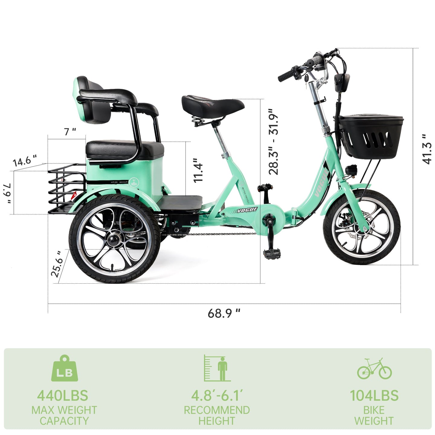 Electric Bike, 400W Folding Trike Ebike, 3 Wheel Electric Bicycle, Up to 34 Miles, 16 Tire Tricycle for Adults, Green