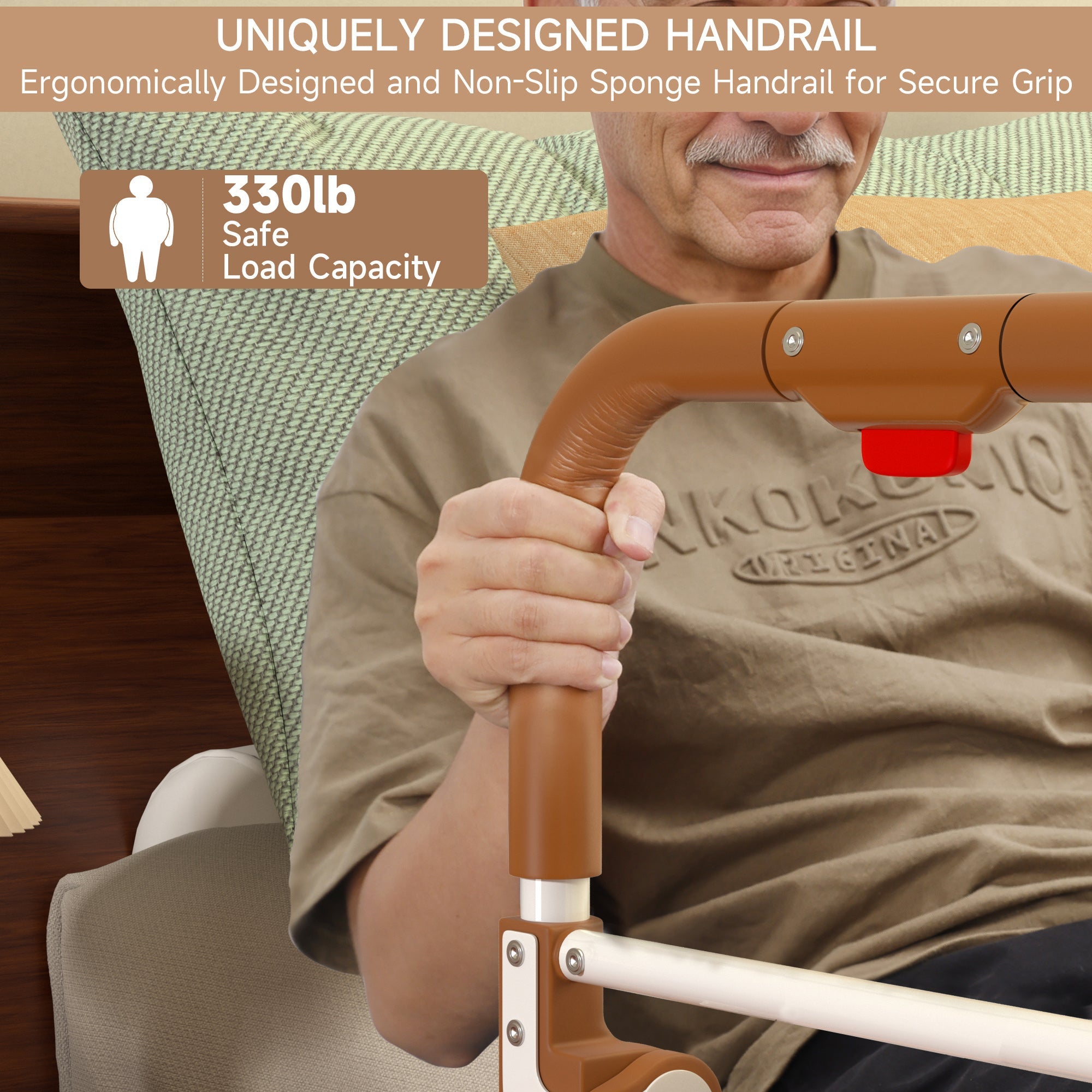 Foldable Bed Rail Safety Assist Handle Hand Guard Grab Bar Elderly Handicap
