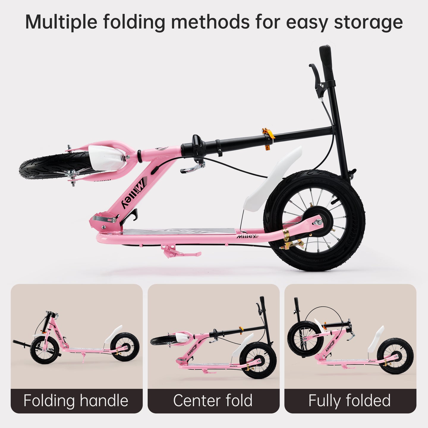 Shock-Absorbing Foldable Commuter Kick Scooter For Adults Teens W/12" Air Tires
