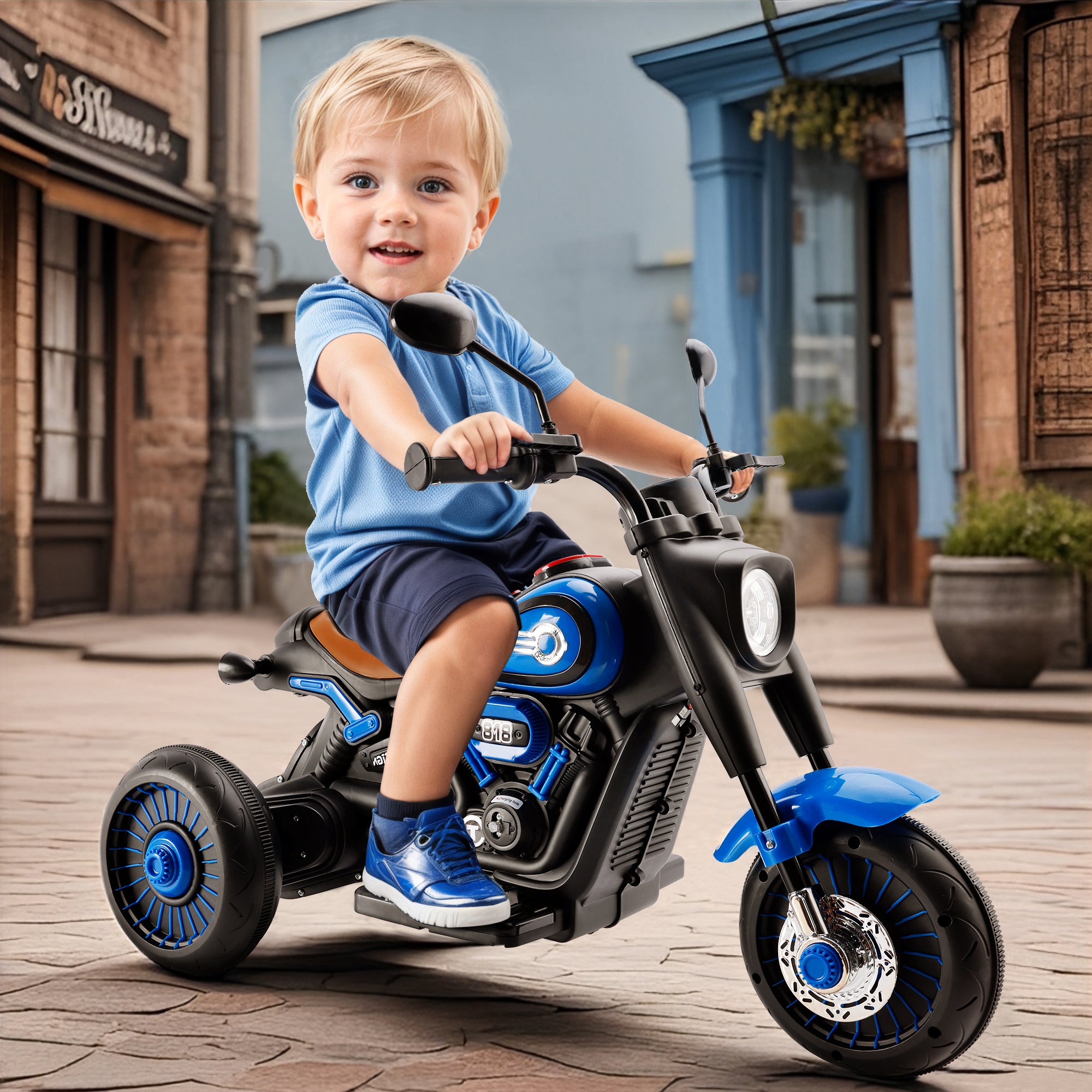 3-Wheel 6V Kids Ride-On Motorcycle with Music & Lights – Blue (Copy)