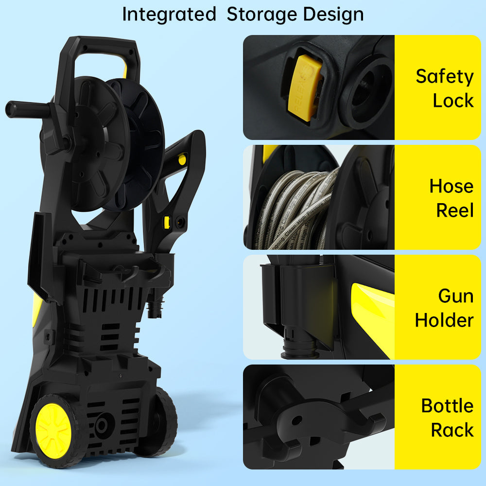 3000 PSI 2.6 GPM Electric Pressure Washer with Hose Reel & Foam Cannon for Cars, Decks, Patios & Driveways