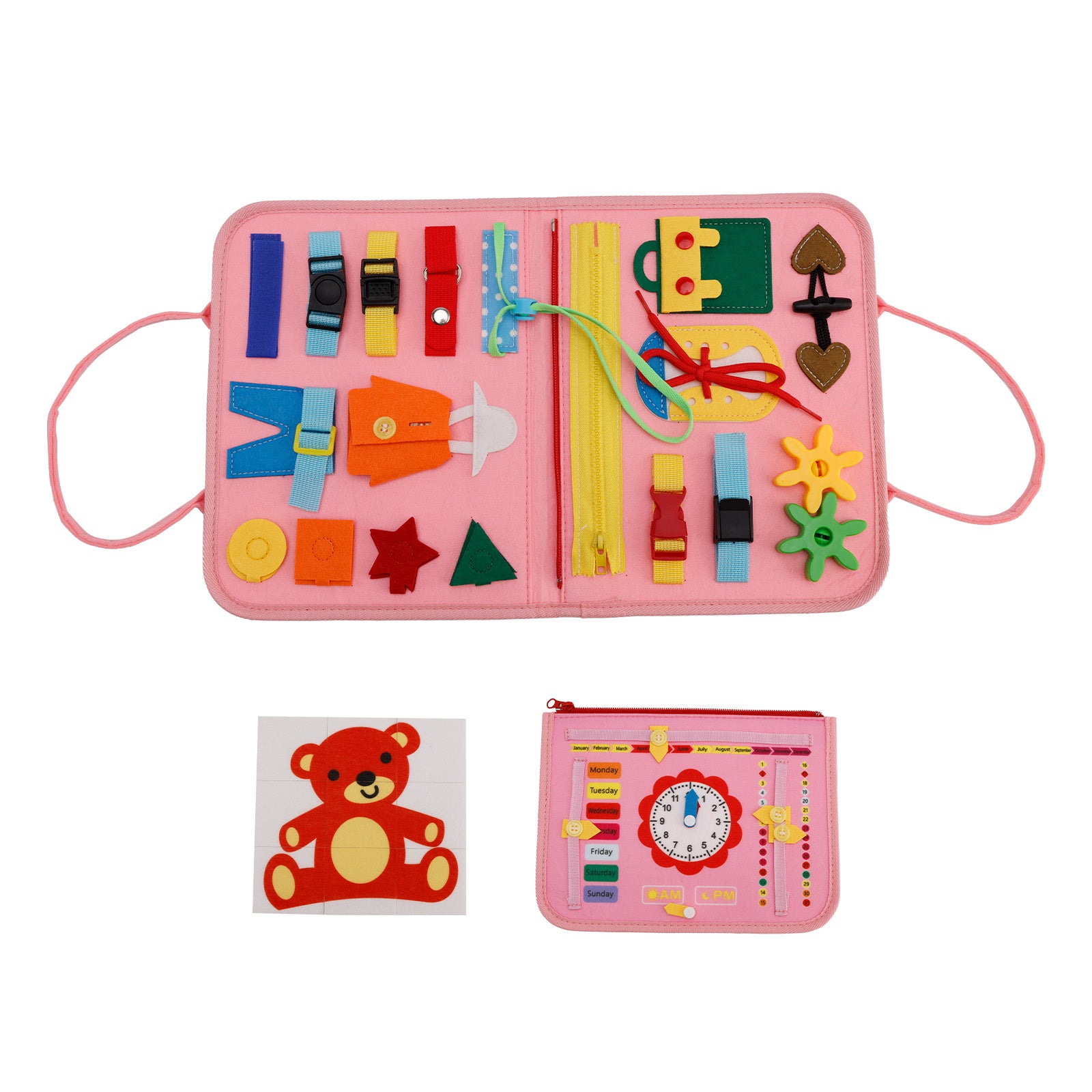 Montessori Activity Board for Toddlers Multi-Functional Interactive Toy Book—Zippers Ideal for Quiet Play—Educational Gift for Children Aged 2-4
