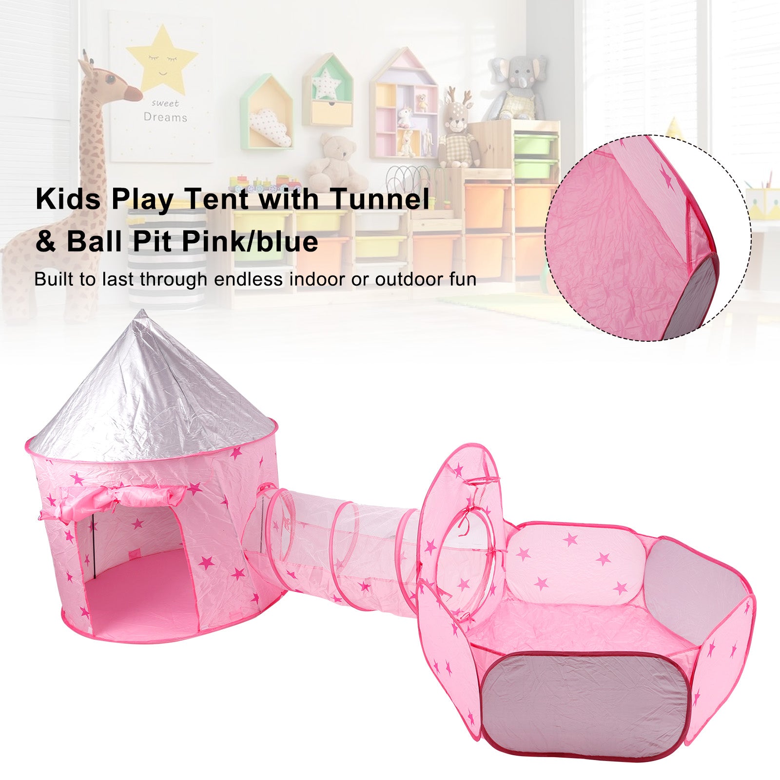Kids Play Tent with Tunnel & Ball Pit Pink