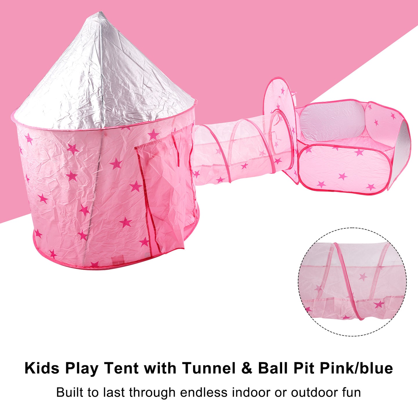 Kids Play Tent with Tunnel & Ball Pit Pink