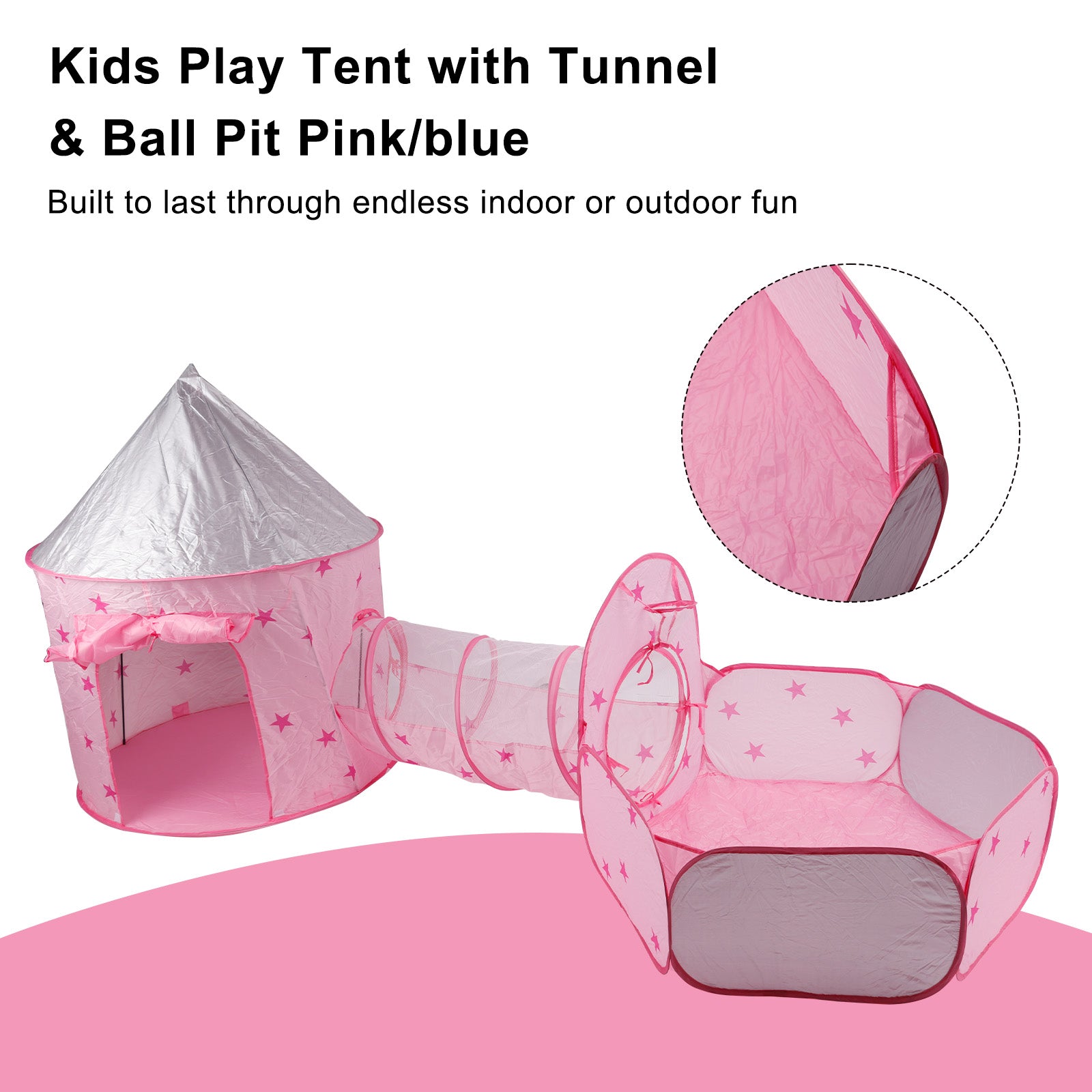 Kids Play Tent with Tunnel & Ball Pit Pink