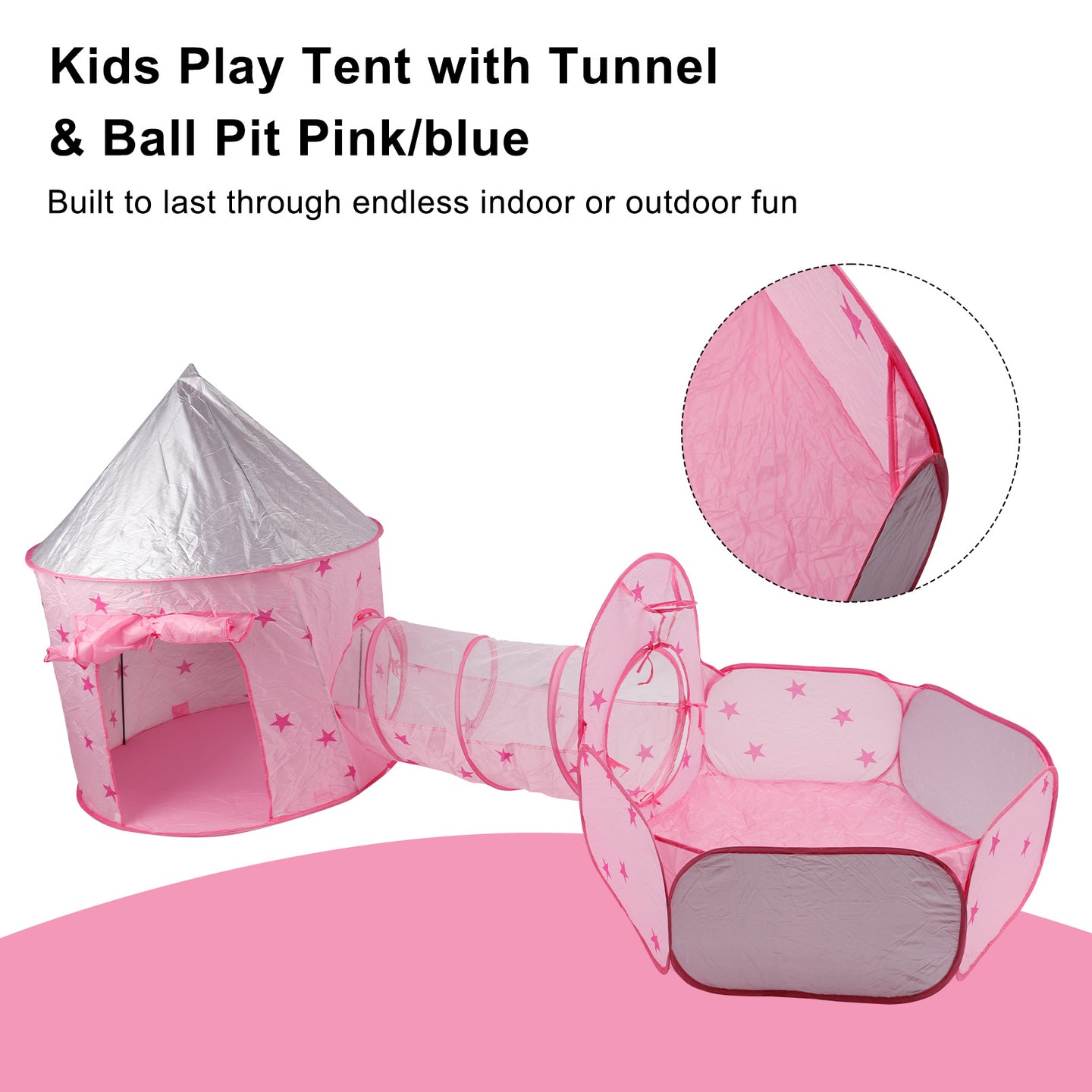 Kids Play Tent with Tunnel & Ball Pit Pink