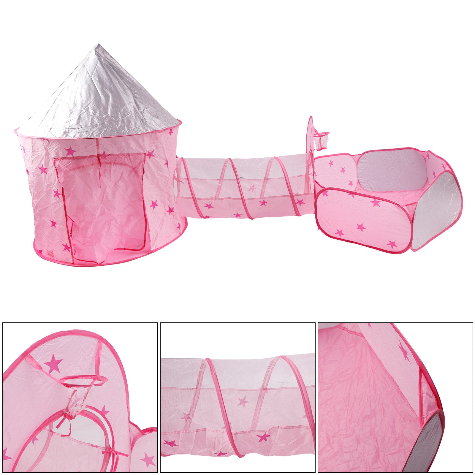 Kids Play Tent with Tunnel & Ball Pit Pink