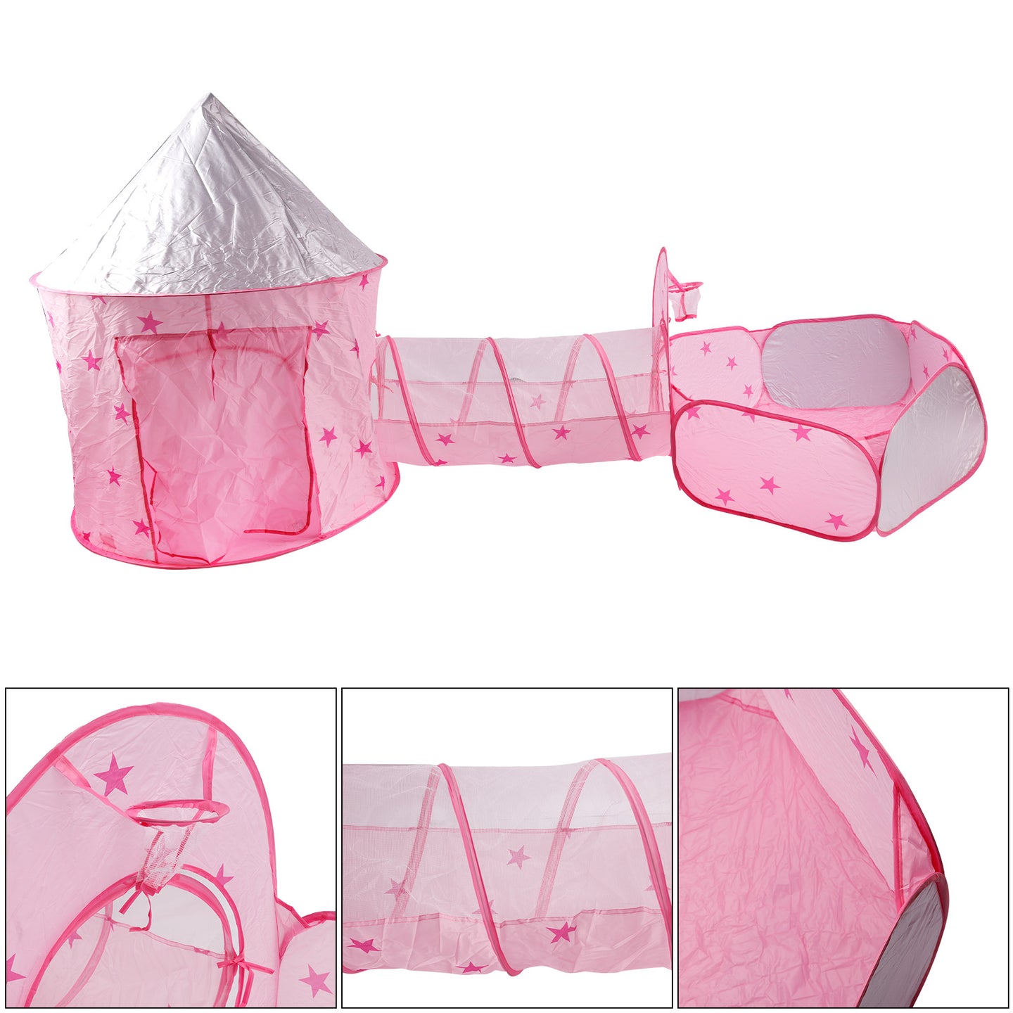 Kids Play Tent with Tunnel & Ball Pit Pink