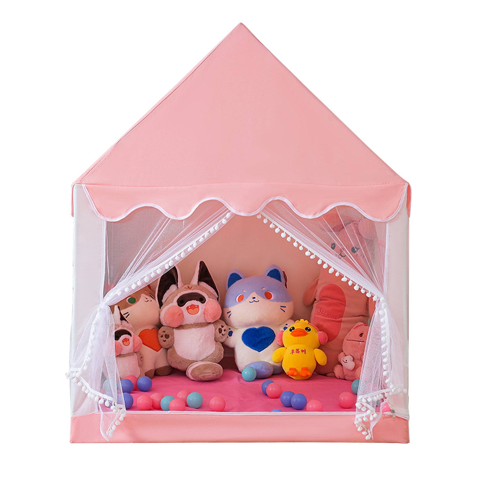 Kids Indoor Play Tent for Boys & Girls,Assembly Tent with Metal Frame,Mesh Window,Optional Star Lights & Mat,Portable Children's Playhouse with Carry Bag Pink