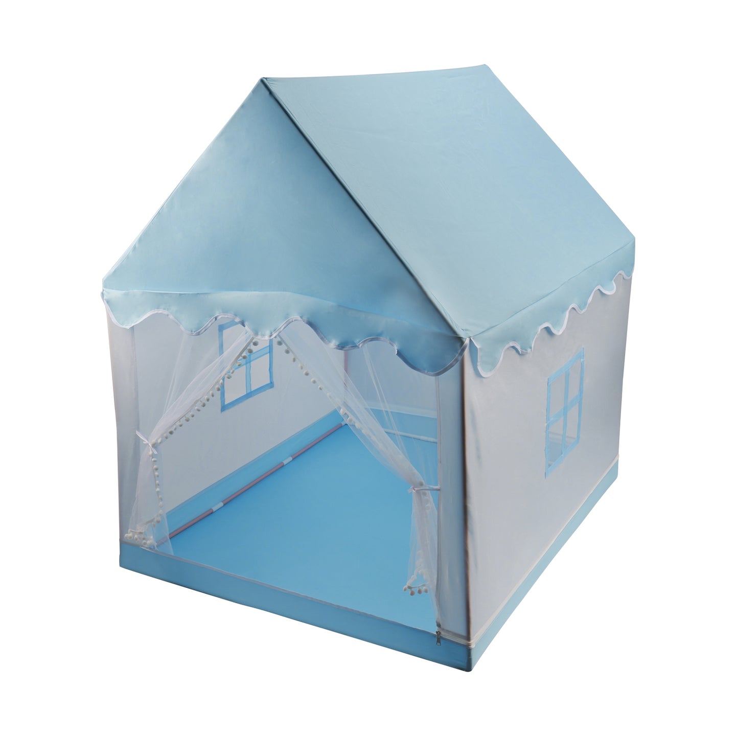 Kids Indoor Play Tent for Boys & Girls,Assembly Tent with Metal Frame,Mesh Window,Optional Star Lights & Mat,Portable Children's Playhouse with Carry Bag  Blue