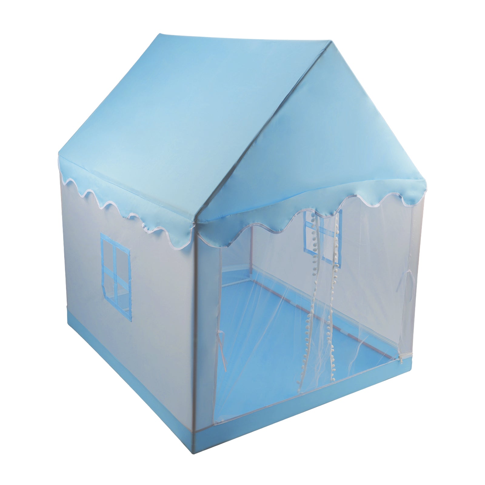 Kids Indoor Play Tent for Boys & Girls,Assembly Tent with Metal Frame,Mesh Window,Optional Star Lights & Mat,Portable Children's Playhouse with Carry Bag  Blue