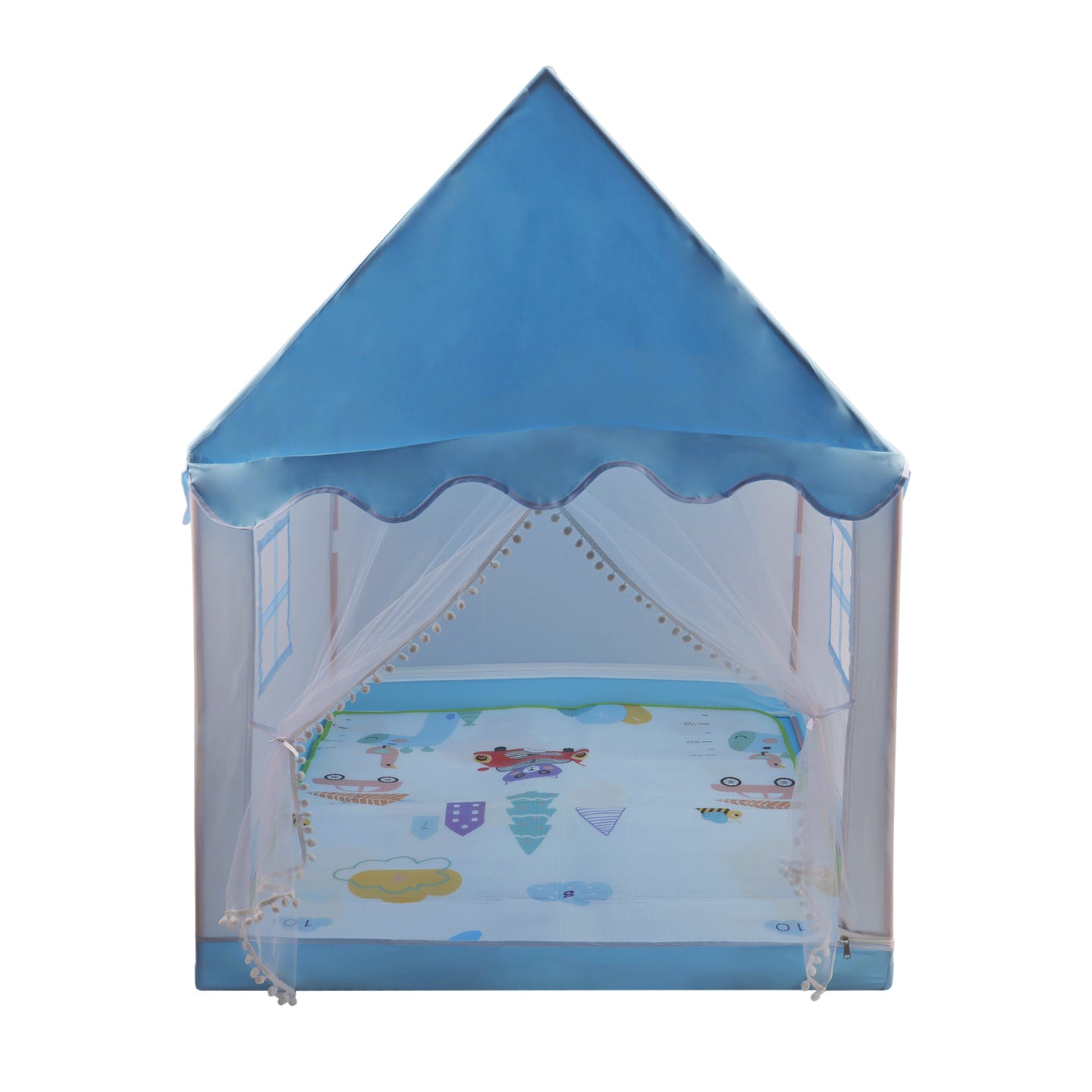 Kids Indoor Play Tent for Boys & Girls,Assembly Tent with Metal Frame,Mesh Window,Optional Star Lights & Mat,Portable Children's Playhouse with Carry Bag Blue