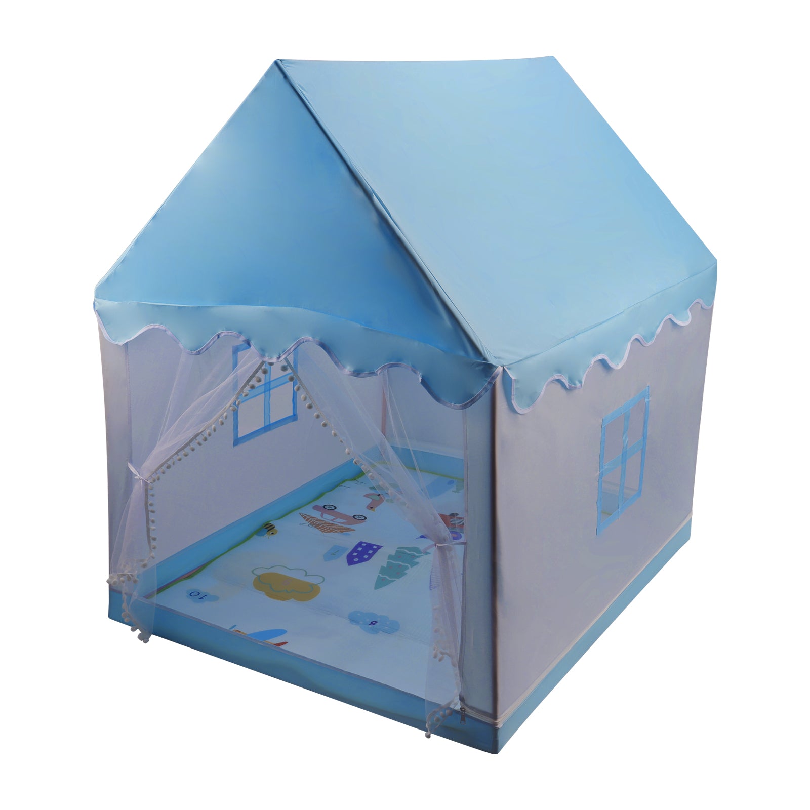 Kids Indoor Play Tent for Boys & Girls,Assembly Tent with Metal Frame,Mesh Window,Optional Star Lights & Mat,Portable Children's Playhouse with Carry Bag Blue