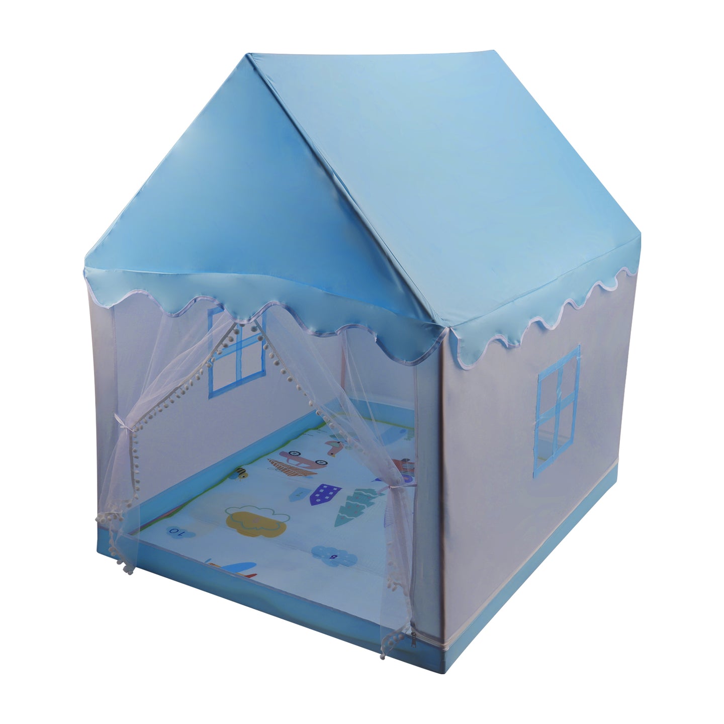 Kids Indoor Play Tent for Boys & Girls,Assembly Tent with Metal Frame,Mesh Window,Optional Star Lights & Mat,Portable Children's Playhouse with Carry Bag Blue