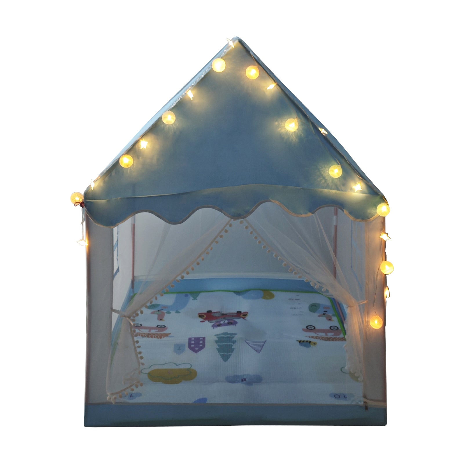 Kids Indoor Play Tent for Boys & Girls,Assembly Tent with Metal Frame,Mesh Window,Optional Star Lights & Mat,Portable Children's Playhouse with Carry Bag Blue
