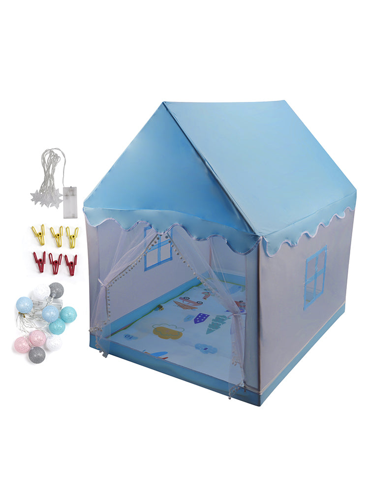 Kids Indoor Play Tent for Boys & Girls,Assembly Tent with Metal Frame,Mesh Window,Optional Star Lights & Mat,Portable Children's Playhouse with Carry Bag Blue