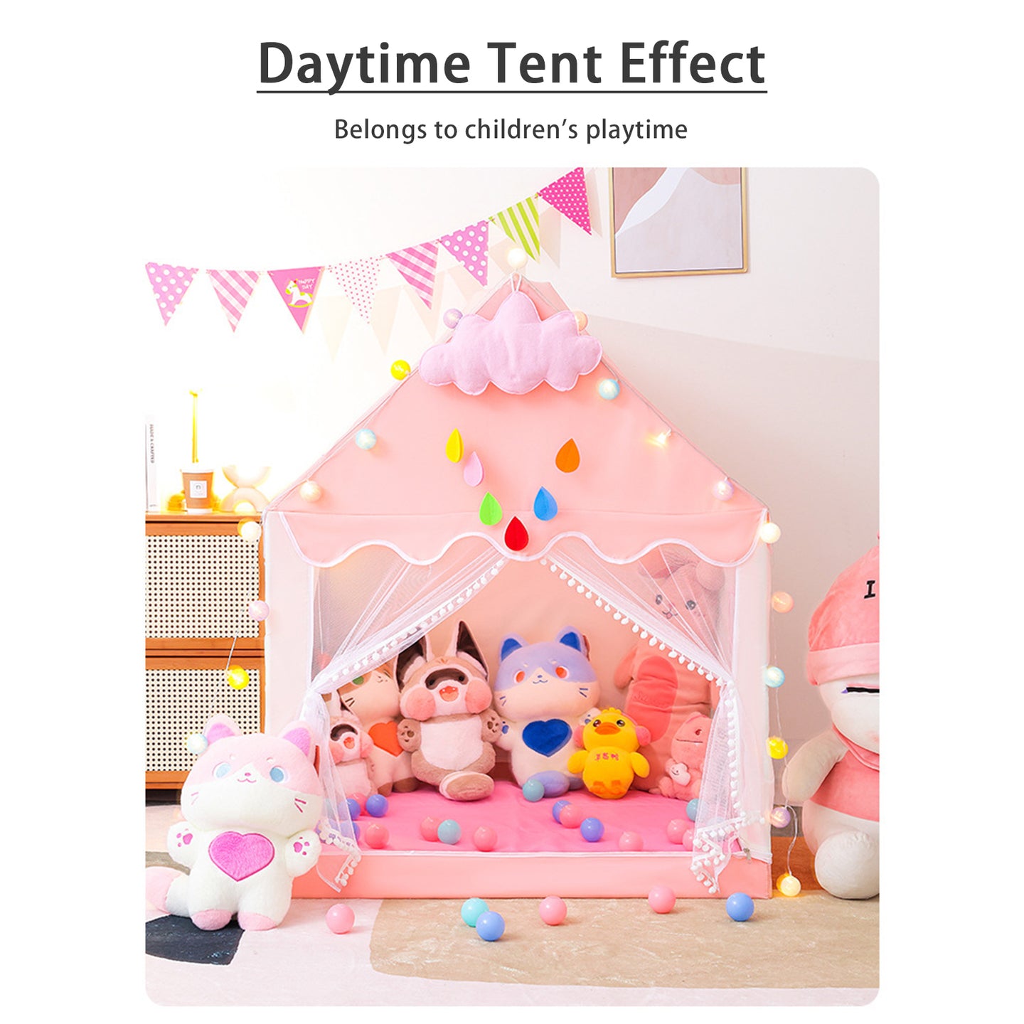 Kids Indoor Play Tent for Boys & Girls,Assembly Tent with Metal Frame,Mesh Window,Optional Star Lights & Mat,Portable Children's Playhouse with Carry Bag Pink