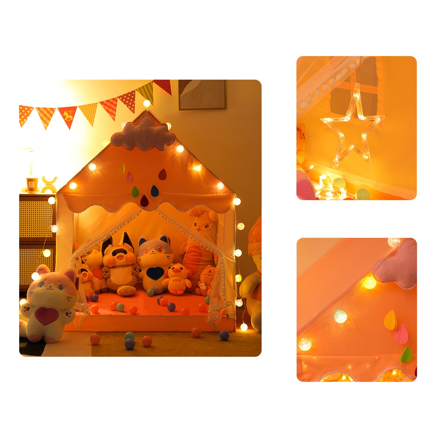 Kids Indoor Play Tent for Boys & Girls,Assembly Tent with Metal Frame,Mesh Window,Optional Star Lights & Mat,Portable Children's Playhouse with Carry Bag Pink
