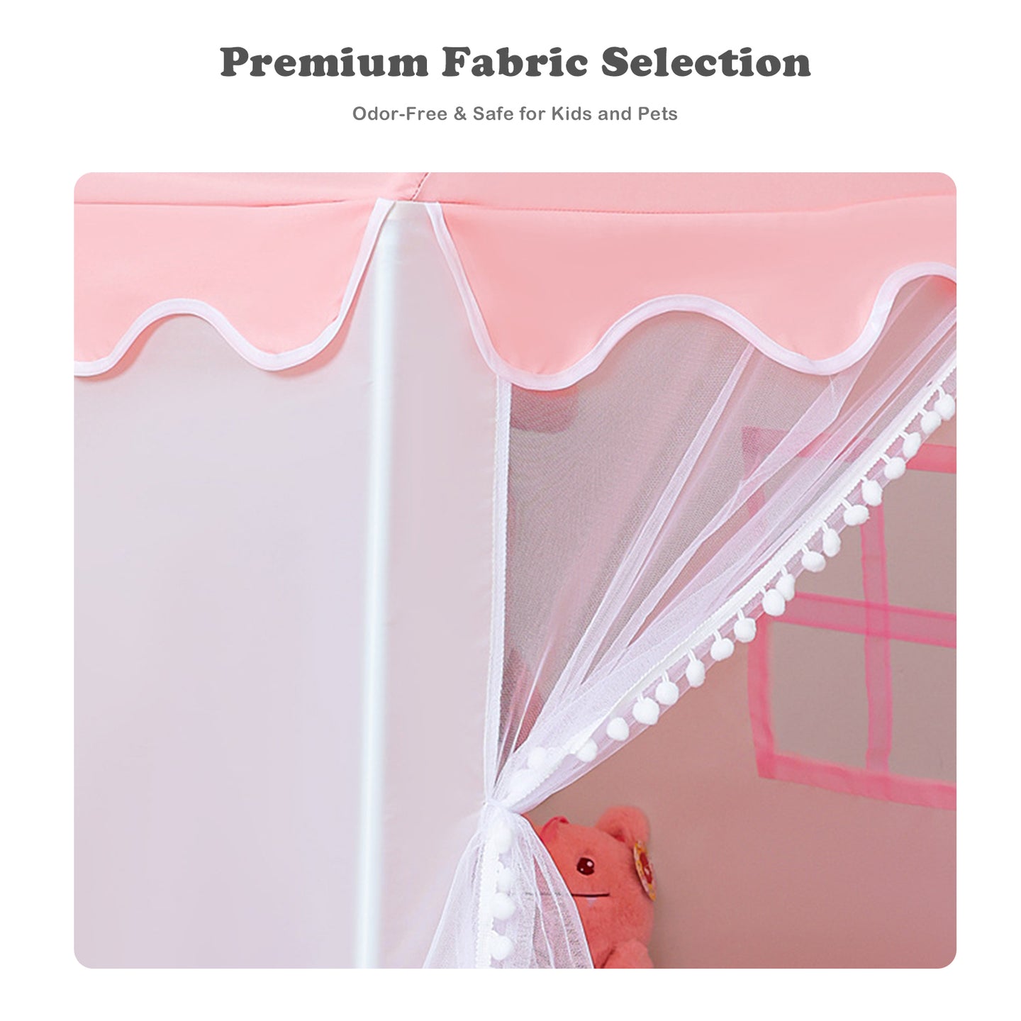 Kids Indoor Play Tent for Boys & Girls,Assembly Tent with Metal Frame,Mesh Window,Optional Star Lights & Mat,Portable Children's Playhouse with Carry Bag Pink