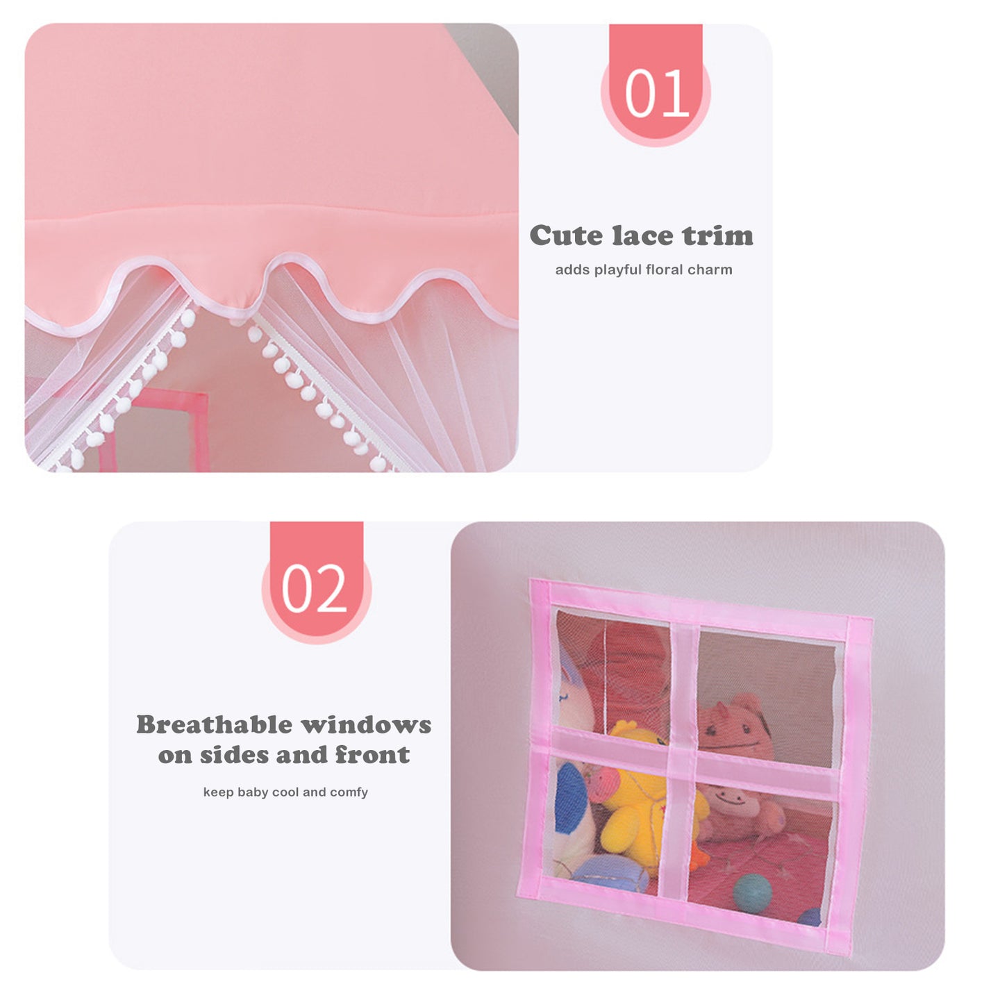 Kids Indoor Play Tent for Boys & Girls,Assembly Tent with Metal Frame,Mesh Window,Optional Star Lights & Mat,Portable Children's Playhouse with Carry Bag Pink