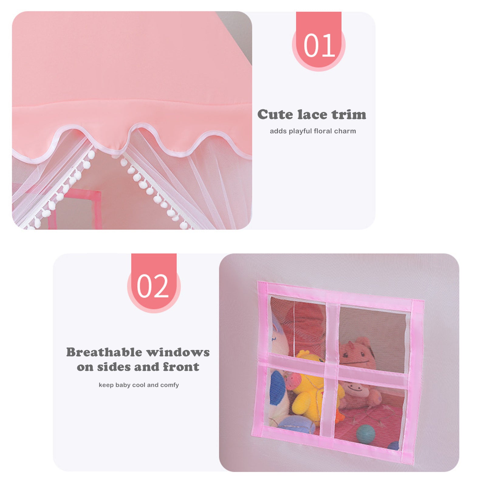 Kids Indoor Play Tent for Boys & Girls,Assembly Tent with Metal Frame,Mesh Window,Optional Star Lights & Mat,Portable Children's Playhouse with Carry Bag Pink
