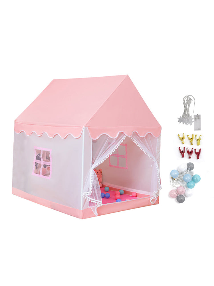 Kids Indoor Play Tent for Boys & Girls,Assembly Tent with Metal Frame,Mesh Window,Optional Star Lights & Mat,Portable Children's Playhouse with Carry Bag Pink