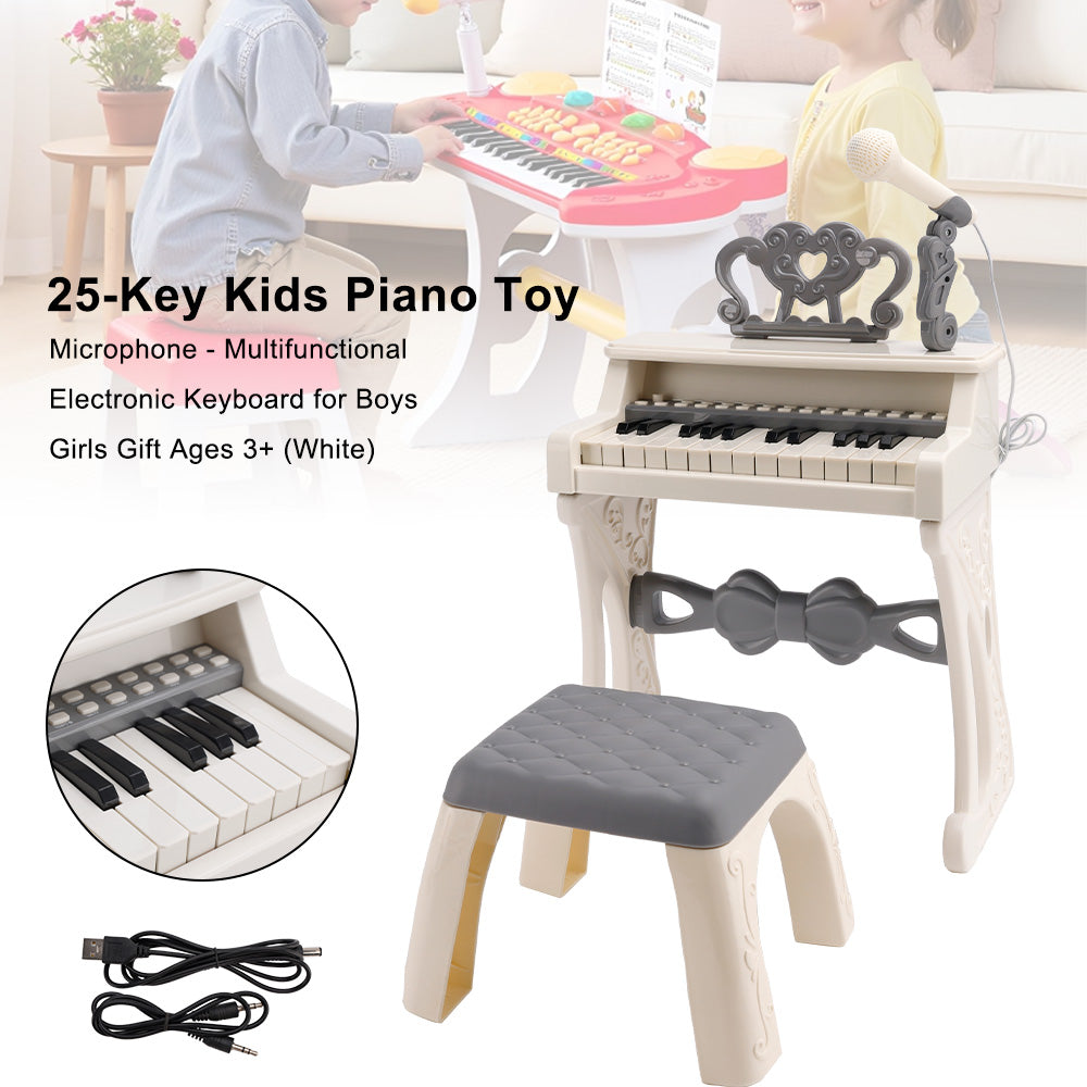 25-Key Kids Piano Toy with Stand & Stool,Microphone - Multifunctional Electronic Keyboard for Boys Girls Gift Ages 3+ (Pink)