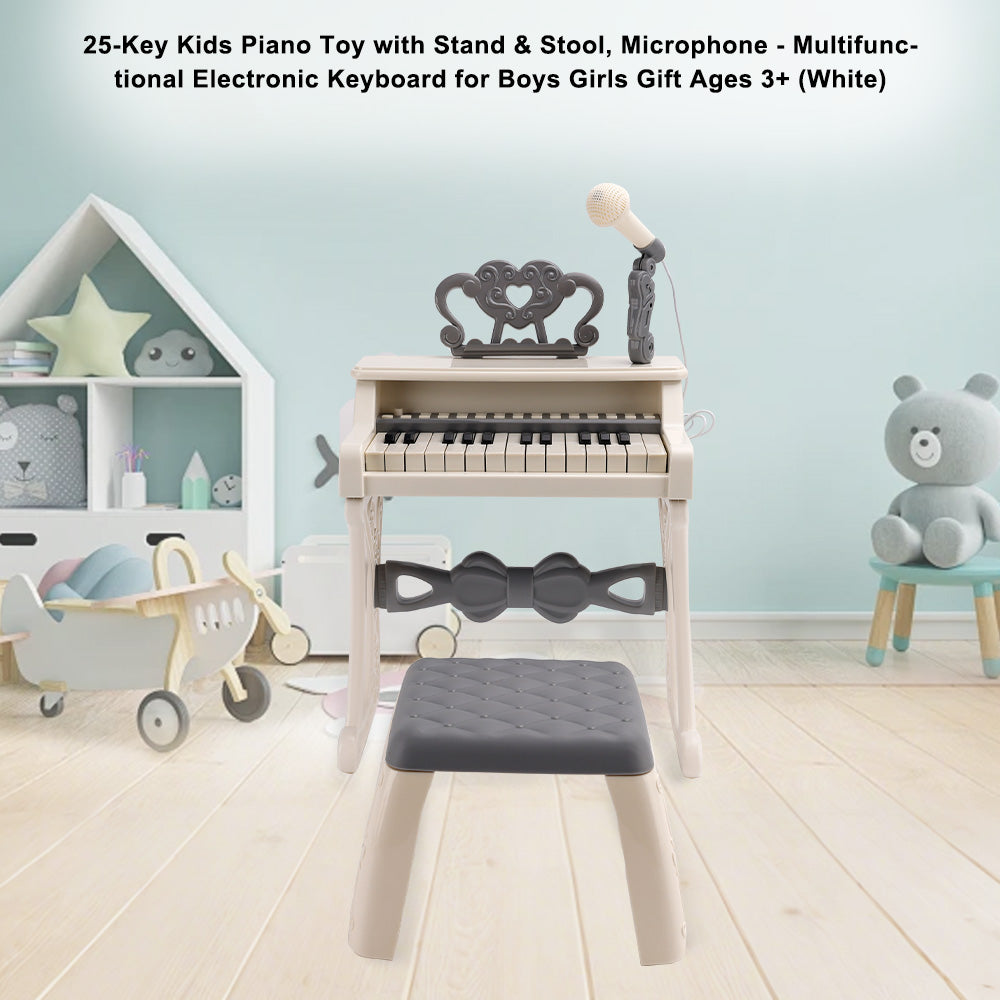 25-Key Kids Piano Toy with Stand & Stool,Microphone - Multifunctional Electronic Keyboard for Boys Girls Gift Ages 3+ (Pink)