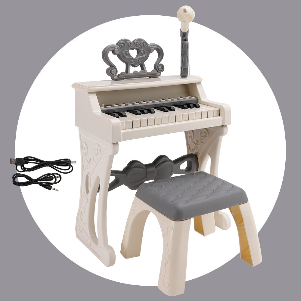 25-Key Kids Piano Toy with Stand & Stool,Microphone - Multifunctional Electronic Keyboard for Boys Girls Gift Ages 3+ (Pink)